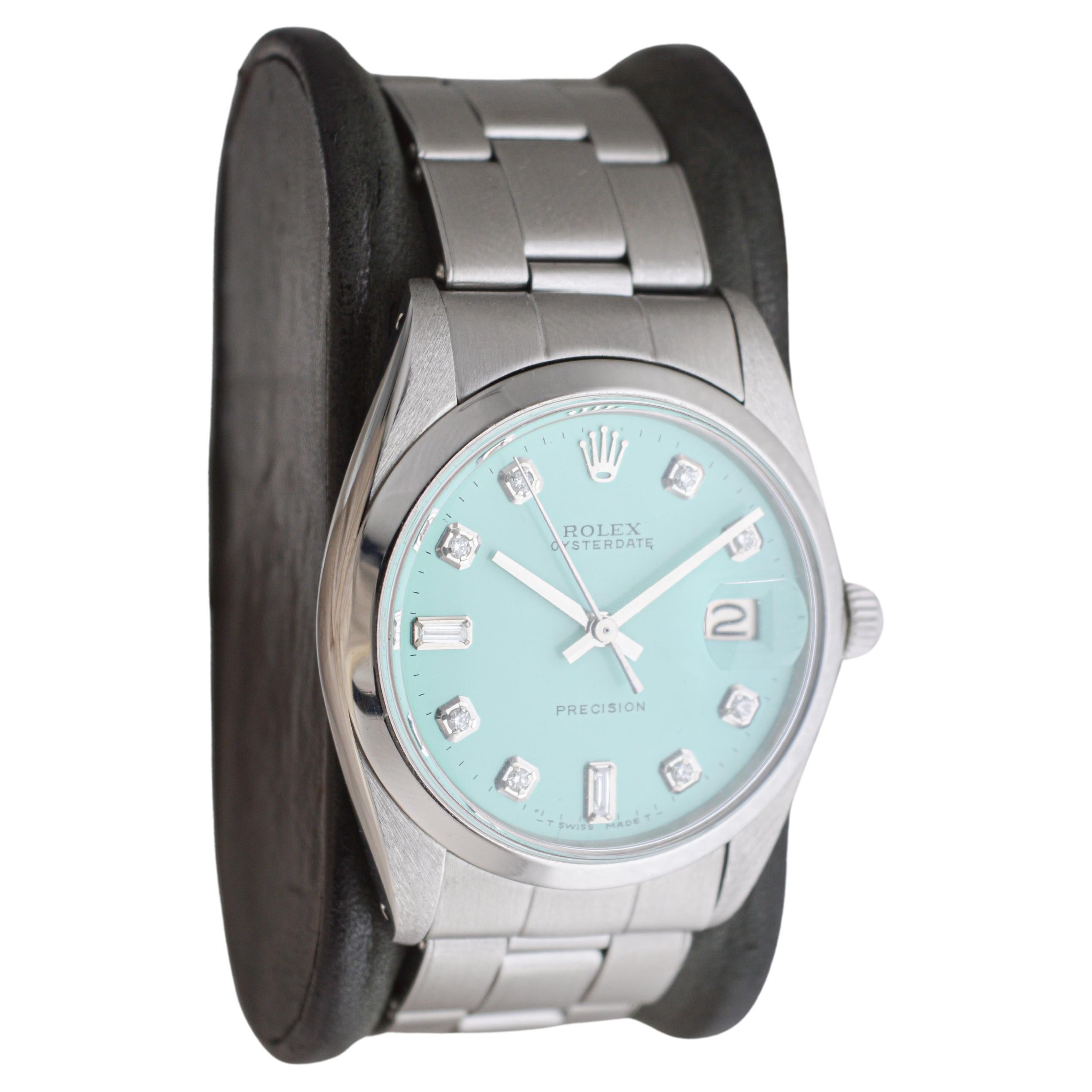 Modern Rolex Stainless Steel Oysterdate with Custom Blue Diamond Dial 1960's