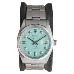 Rolex Edelstahl Oysterdate mit maßgefertigtem Tiffany-Diamant-Zifferblatt aus blauem Edelstahl 1960er Jahre