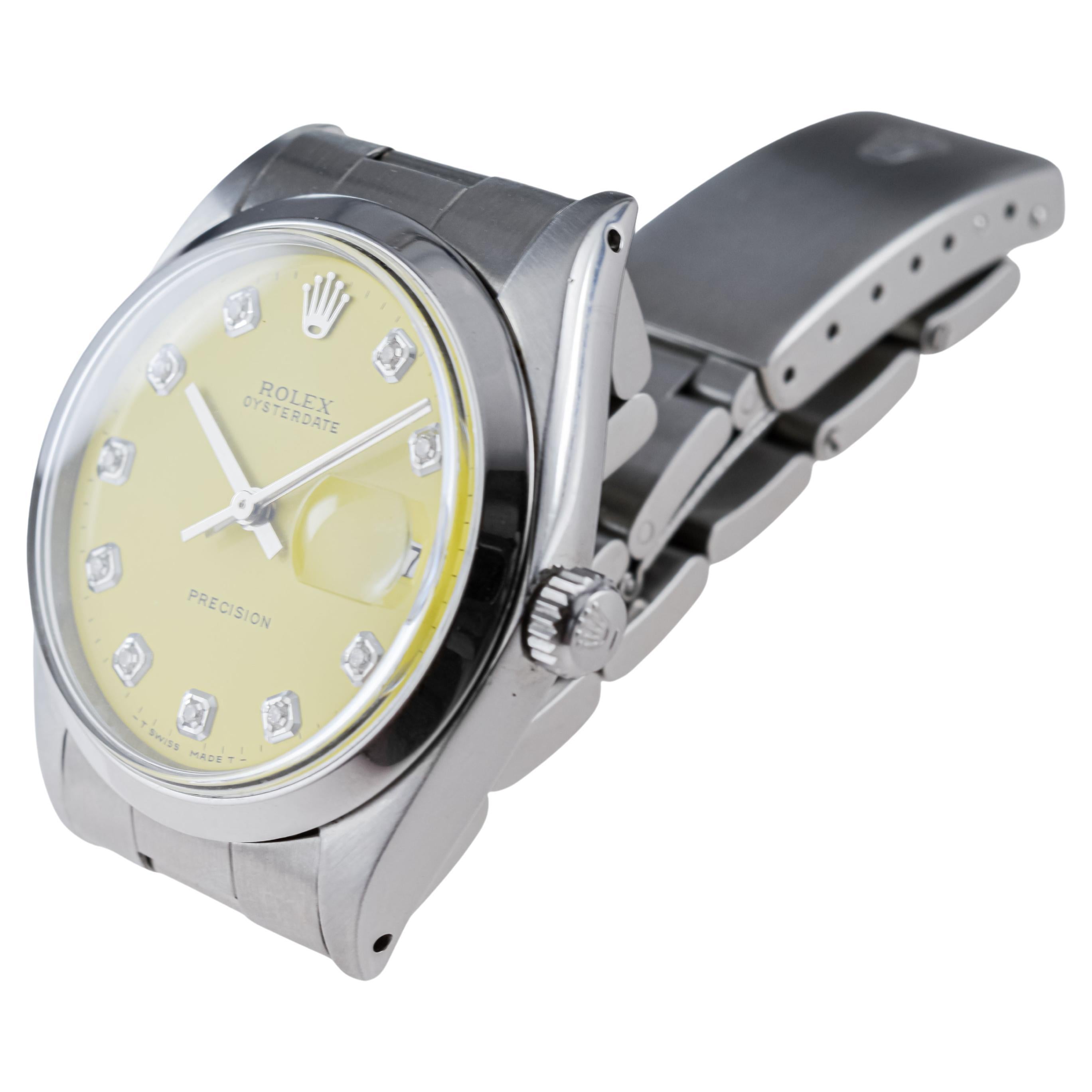 Rolex Stainless Steel Oysterdate with Custom Yellow Dial circa, 1960's For Sale 7