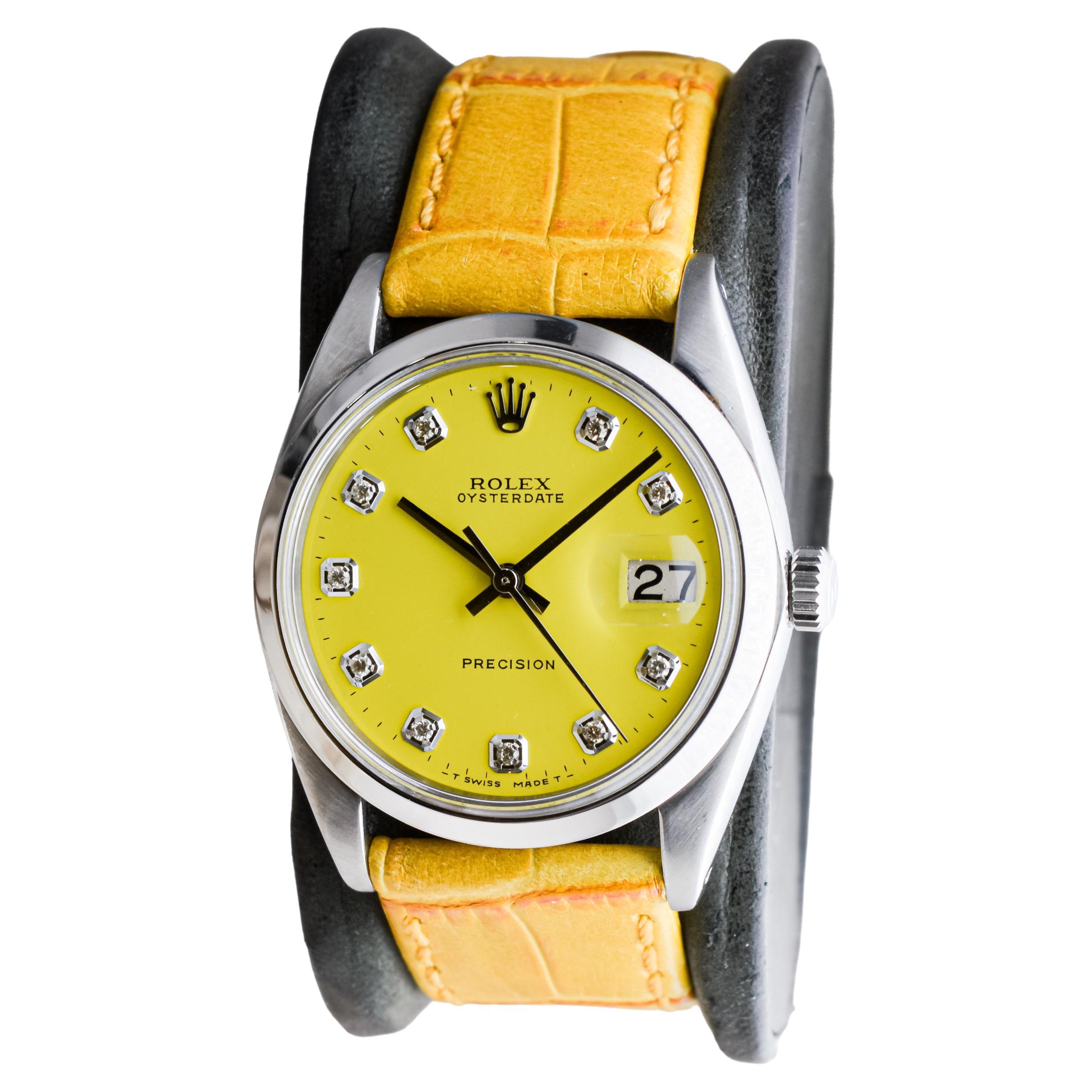Rolex Stainless Steel Oysterdate with Custom Yellow Dial circa, 1960's For Sale 1