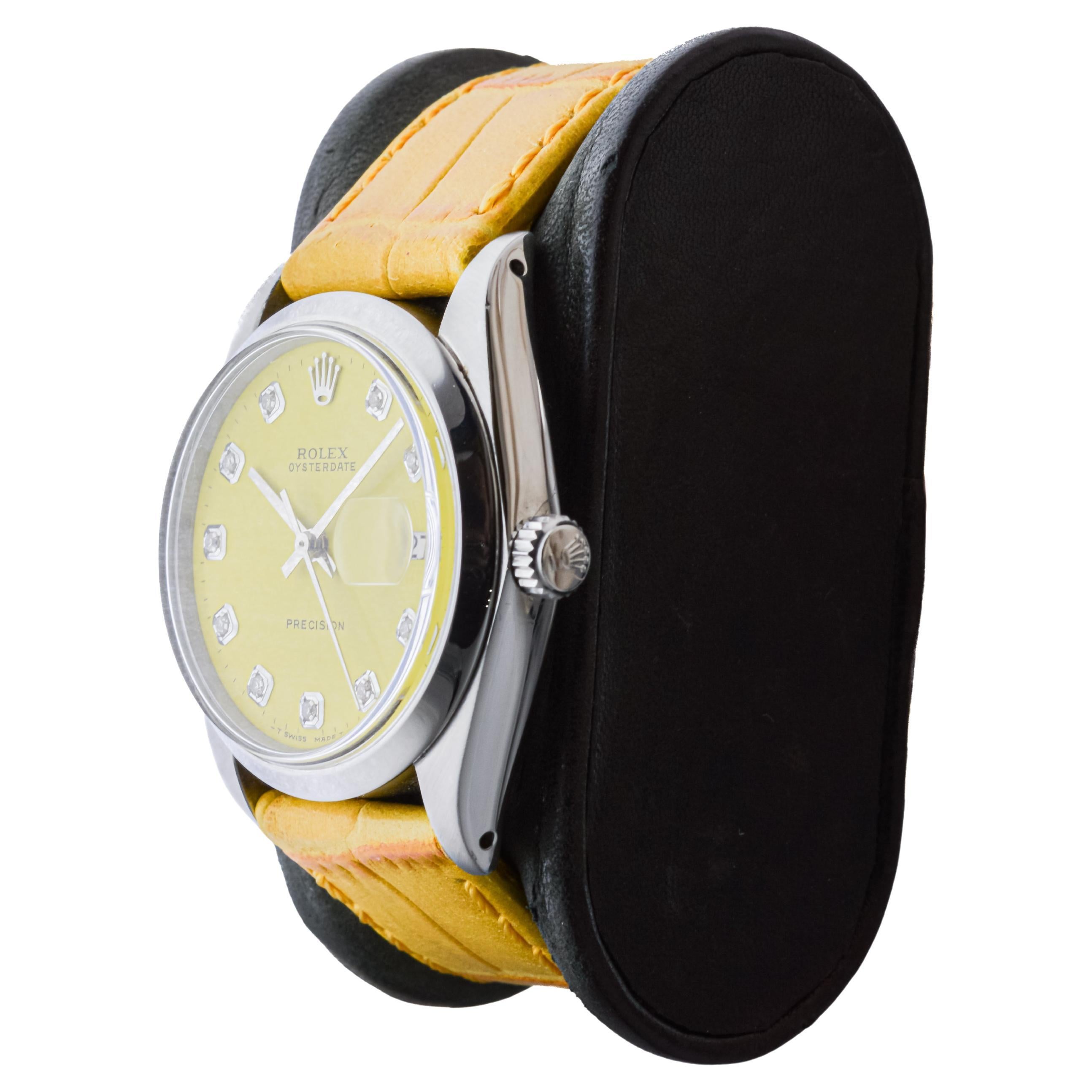 Rolex Stainless Steel Oysterdate with Custom Yellow Dial circa, 1960's For Sale 2