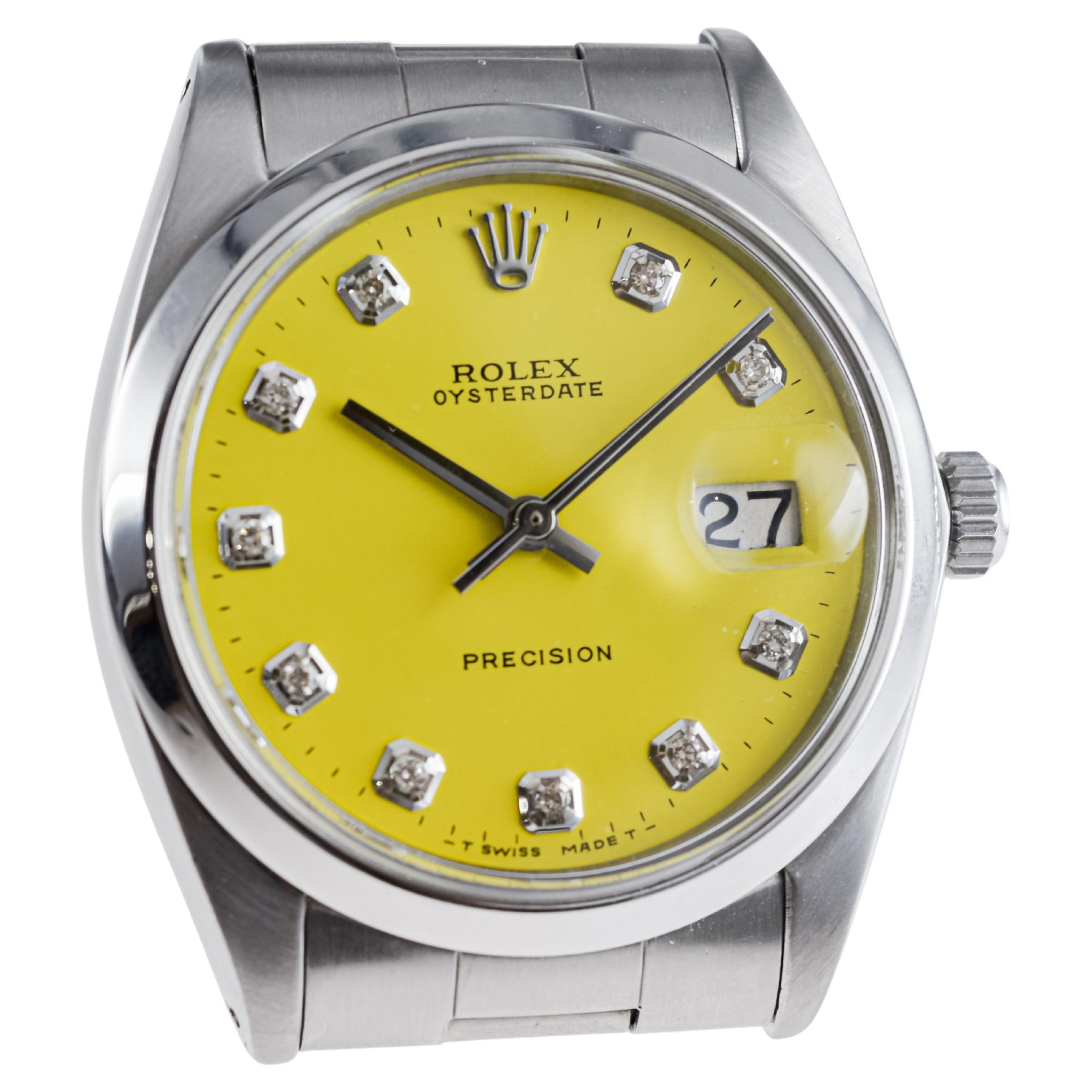 Rolex Stainless Steel Oysterdate with Custom Yellow Dial circa, 1960's For Sale 4