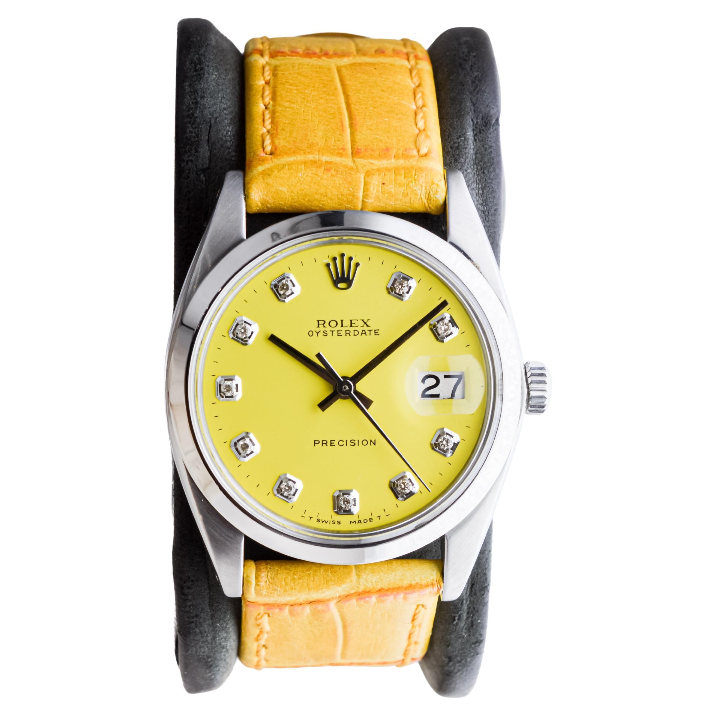 Rolex Edelstahl Oysterdate mit benutzerdefinierten gelbes Zifferblatt circa 1960's