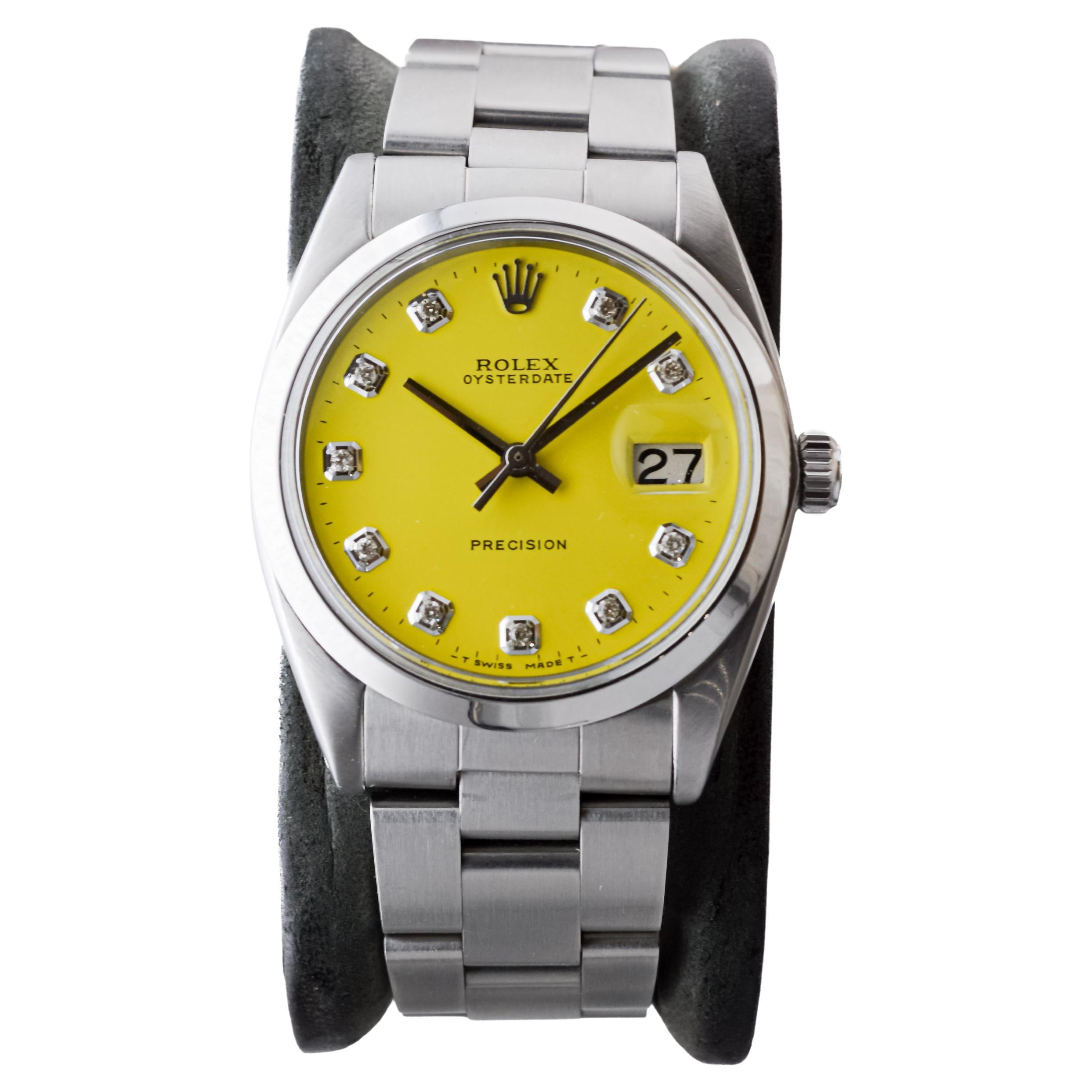 Rolex Edelstahl Oysterdate mit benutzerdefinierten gelbes Zifferblatt circa 1960's