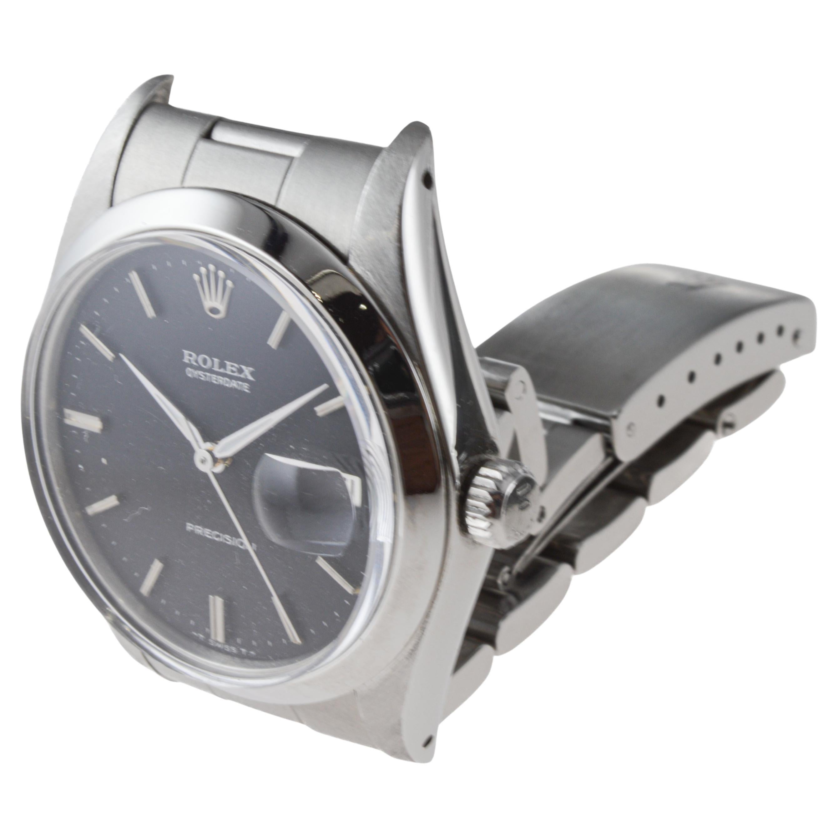 Rolex Stainless Steel Oysterdate with Factory Original Black Dial circa, 1970's For Sale 5