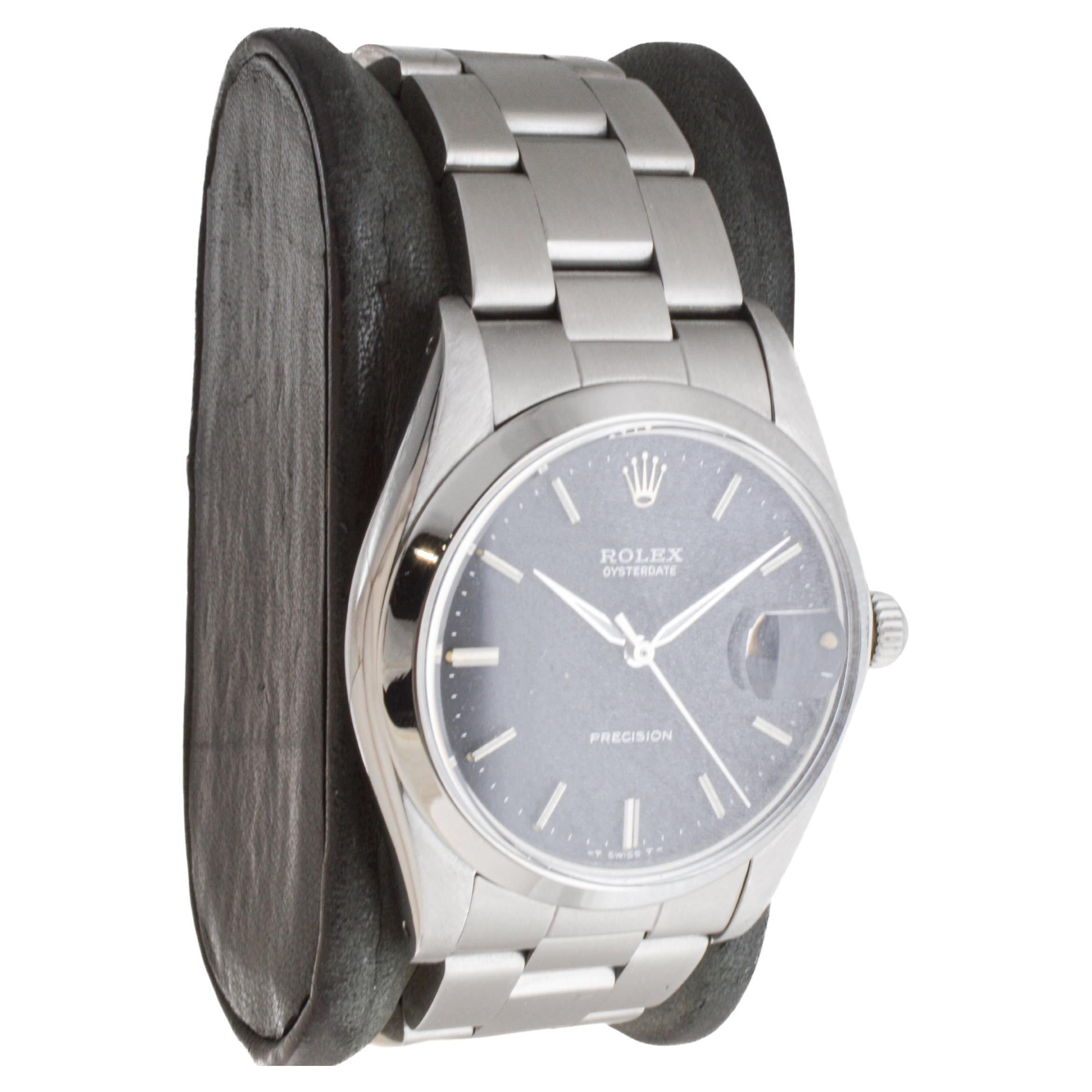 Modern Rolex Stainless Steel Oysterdate with Factory Original Black Dial circa, 1970's For Sale