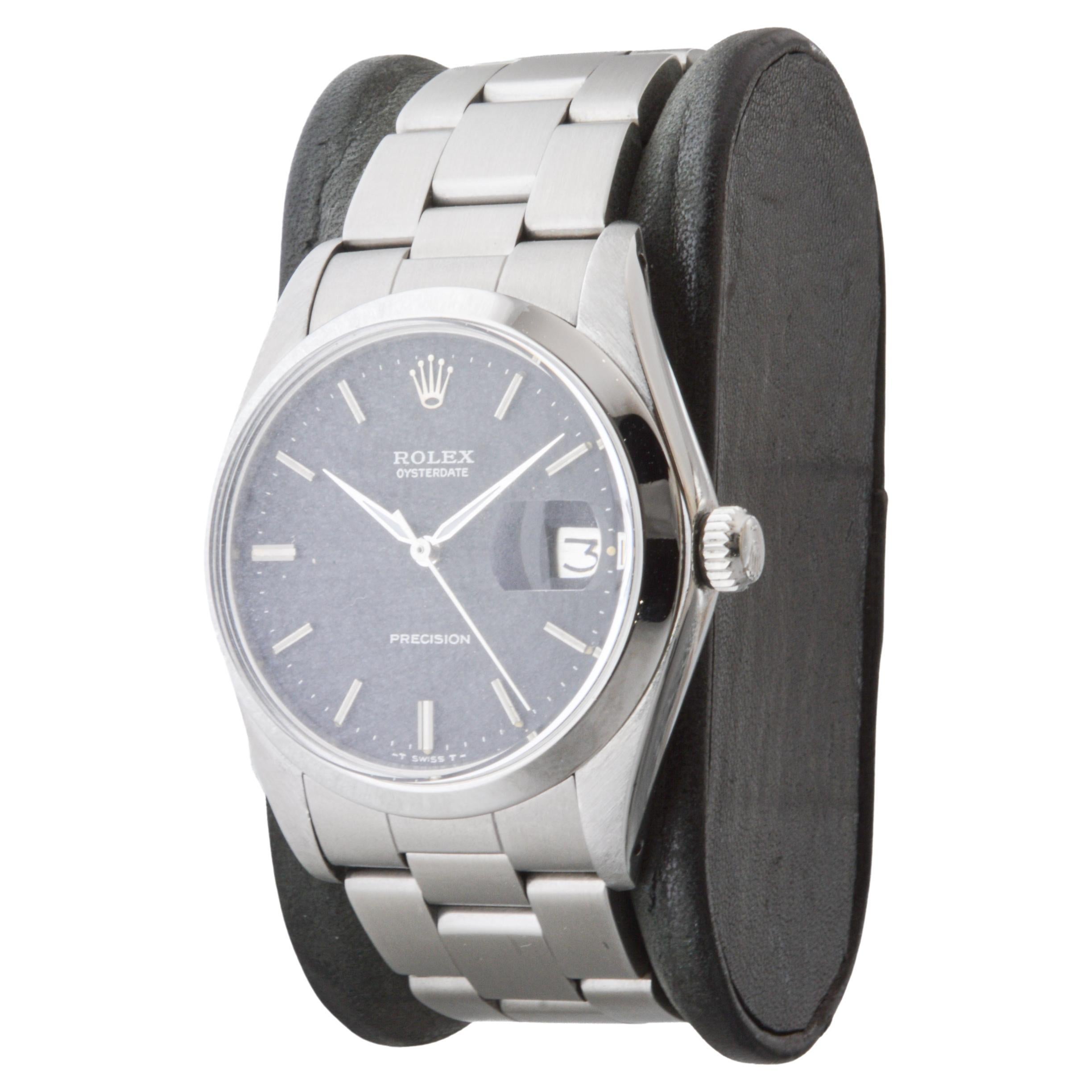 Rolex Stainless Steel Oysterdate with Factory Original Black Dial circa, 1970's For Sale 1