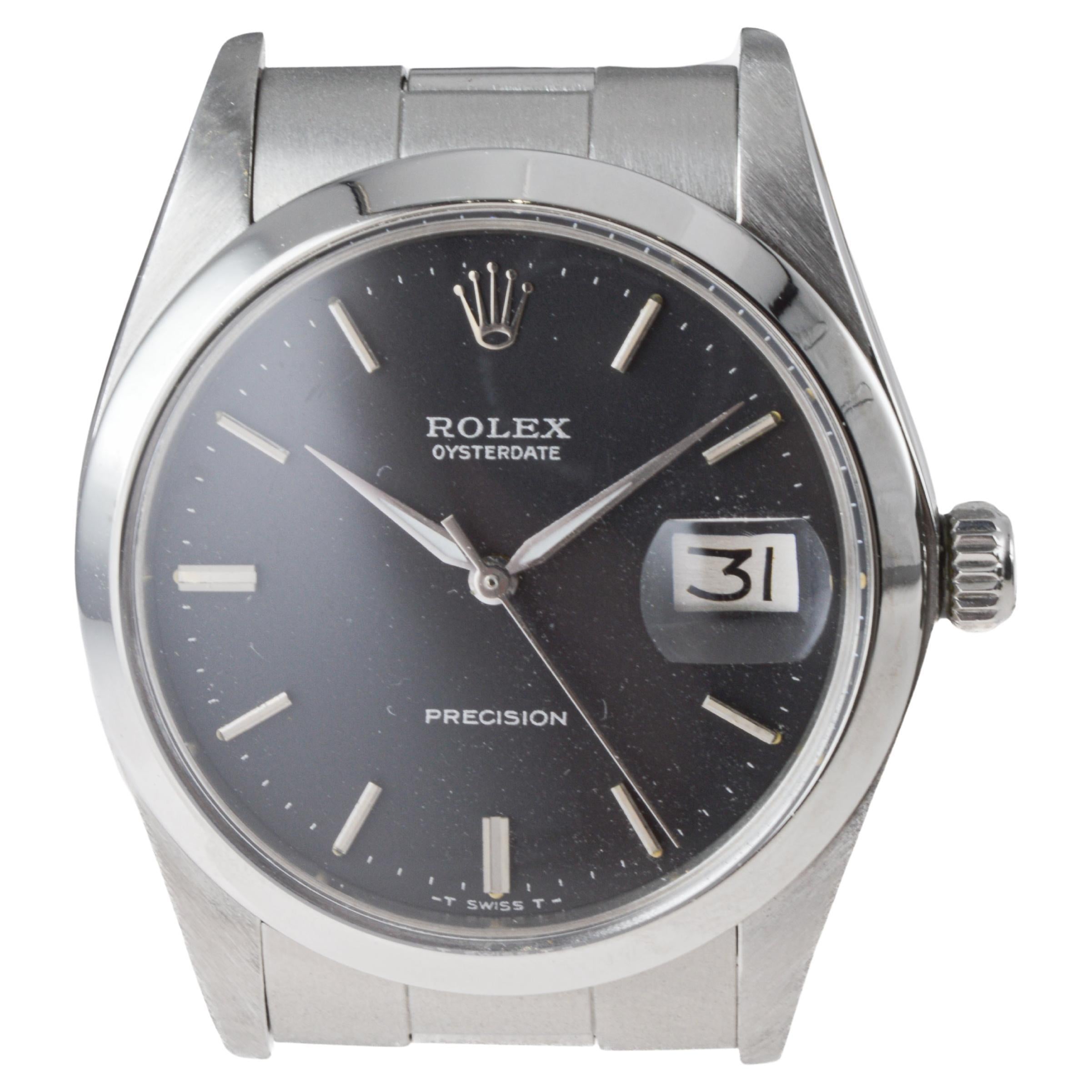Rolex Stainless Steel Oysterdate with Factory Original Black Dial circa, 1970's For Sale 3
