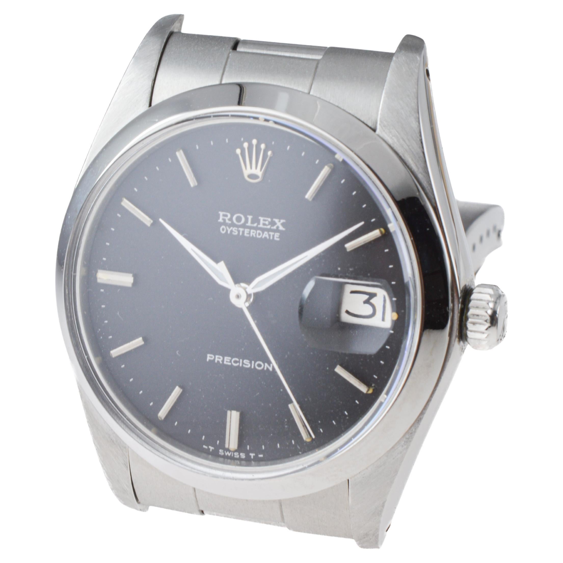 Rolex Stainless Steel Oysterdate with Factory Original Black Dial circa, 1970's For Sale 4