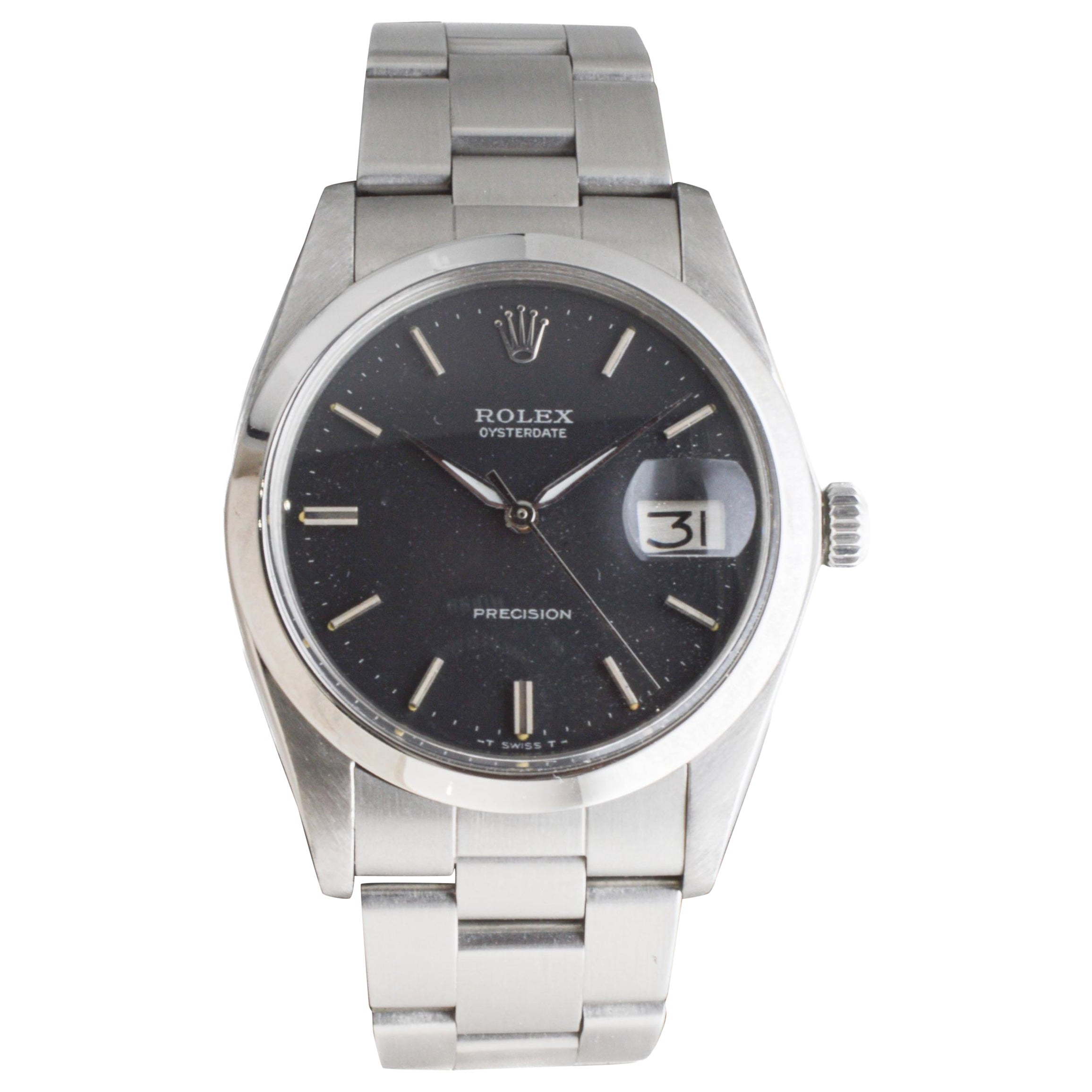 Rolex Oysterdate in acciaio inossidabile con quadrante nero originale di fabbrica, circa, anni
70