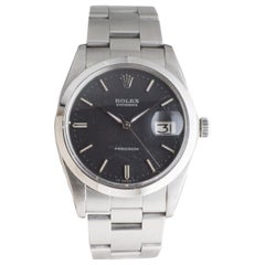 Rolex Edelstahl Oysterdate mit originalem schwarzem Zifferblatt, ca. 1970