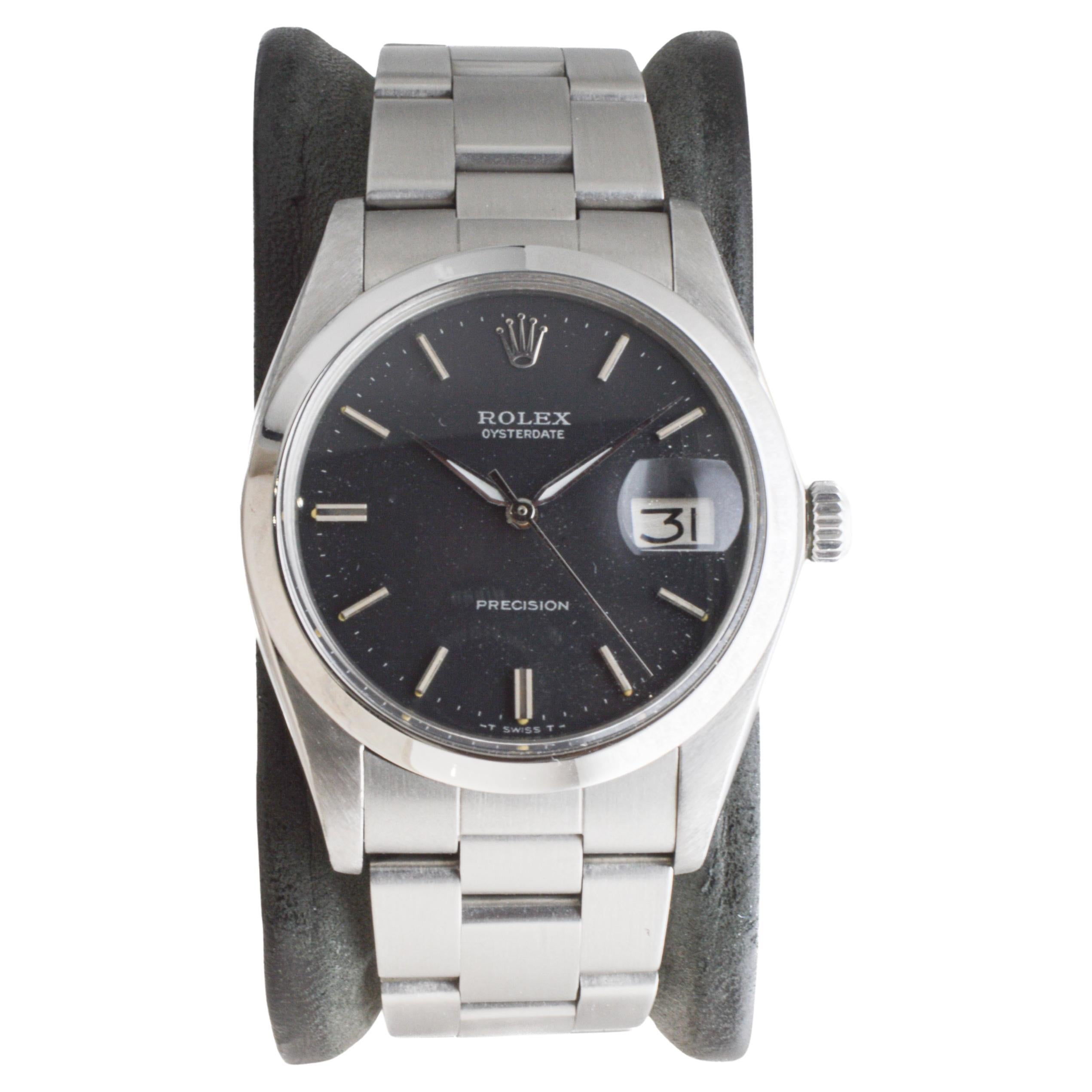 Rolex Stainless Steel Oysterdate with Factory Original Black Dial circa, 1970's