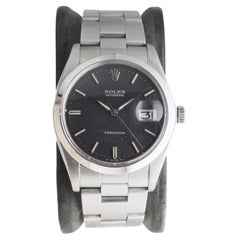 Rolex Edelstahl Oysterdate mit originalem schwarzem Zifferblatt, ca. 1970