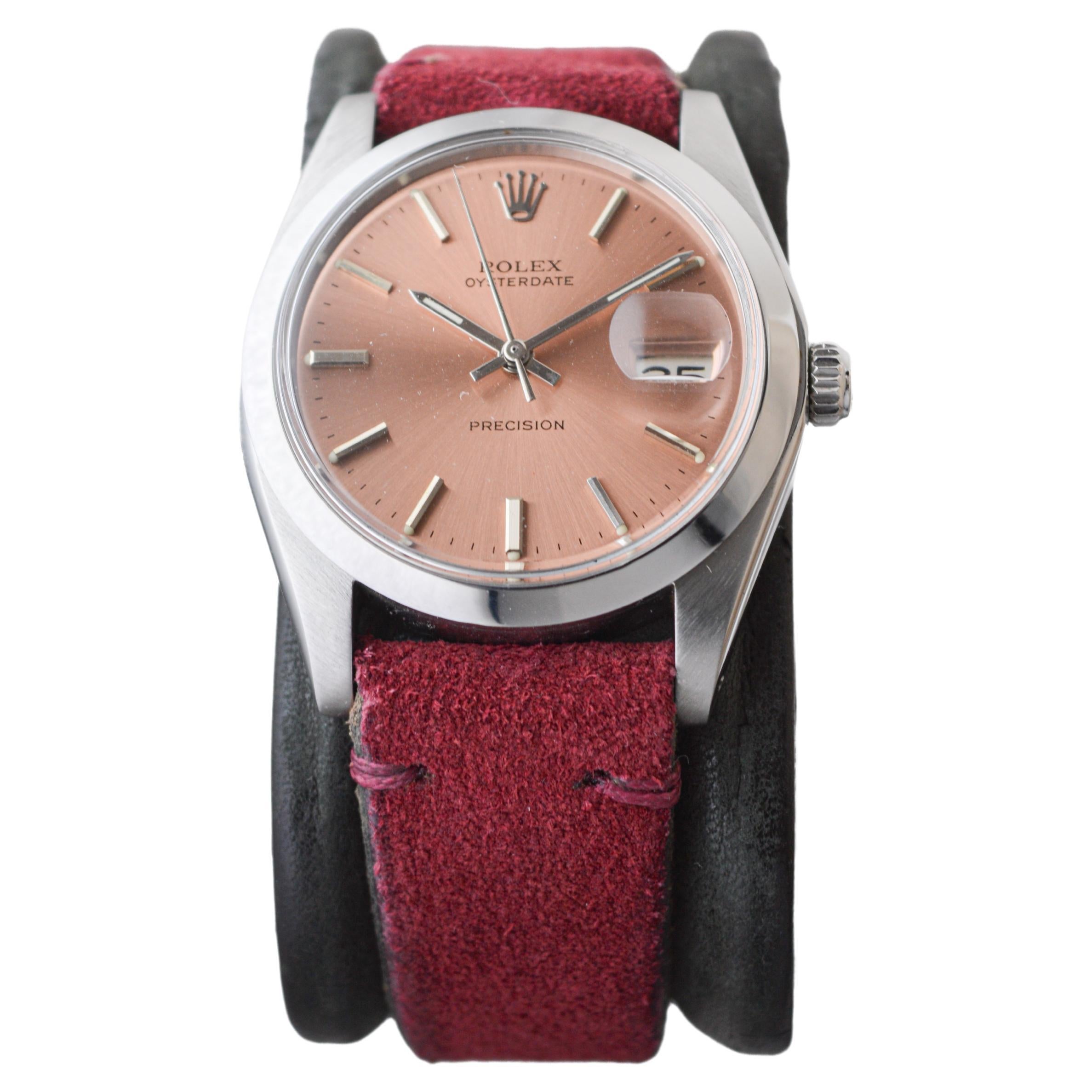 Women's or Men's Rolex Stainless Steel Oysterdate with Factory Original Bronze Dial circa, 1970's For Sale