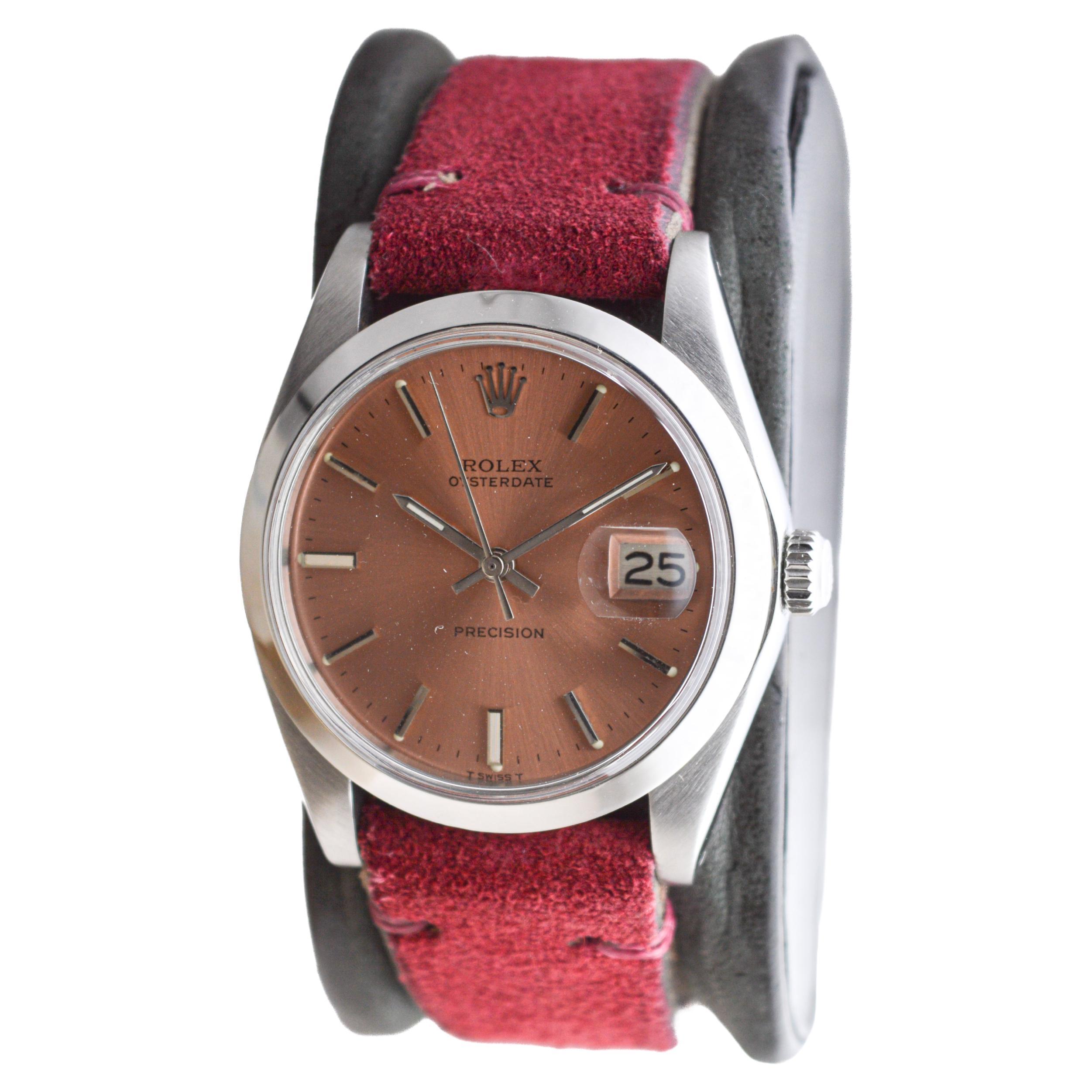 Rolex Stainless Steel Oysterdate with Factory Original Bronze Dial circa, 1970's For Sale 1