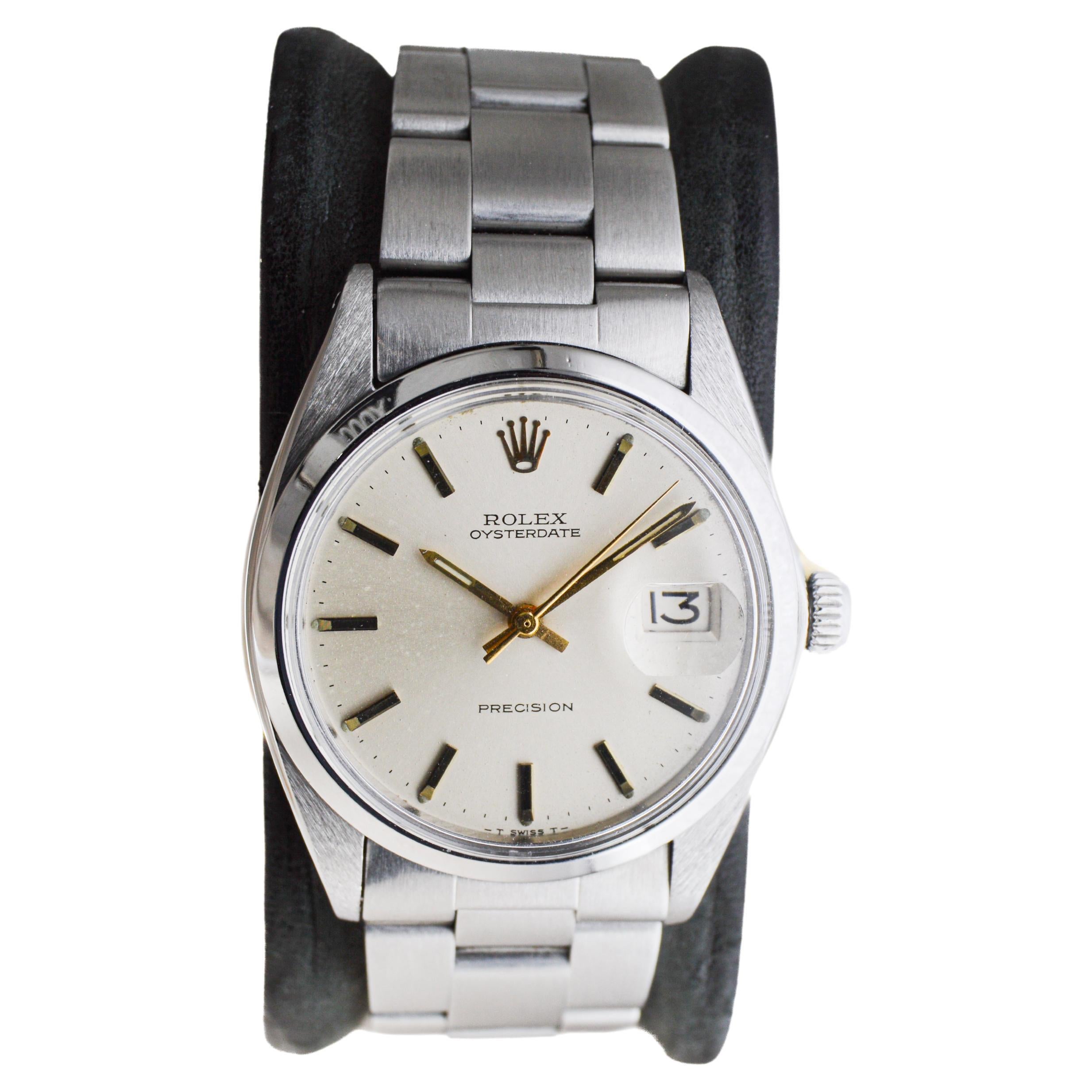 Modern Rolex Stainless Steel Oysterdate with Factory Original Silver Dial circa, 1960's For Sale
