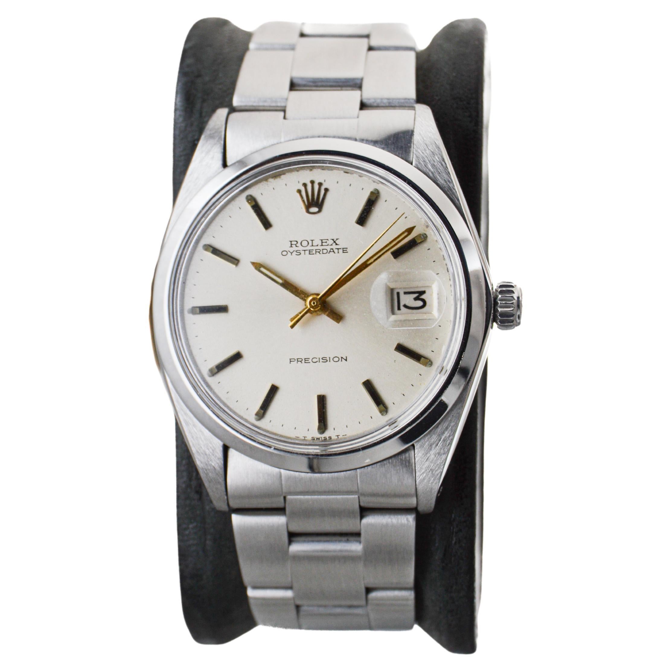 Rolex Stainless Steel Oysterdate with Factory Original Silver Dial circa, 1960's In Excellent Condition For Sale In Long Beach, CA