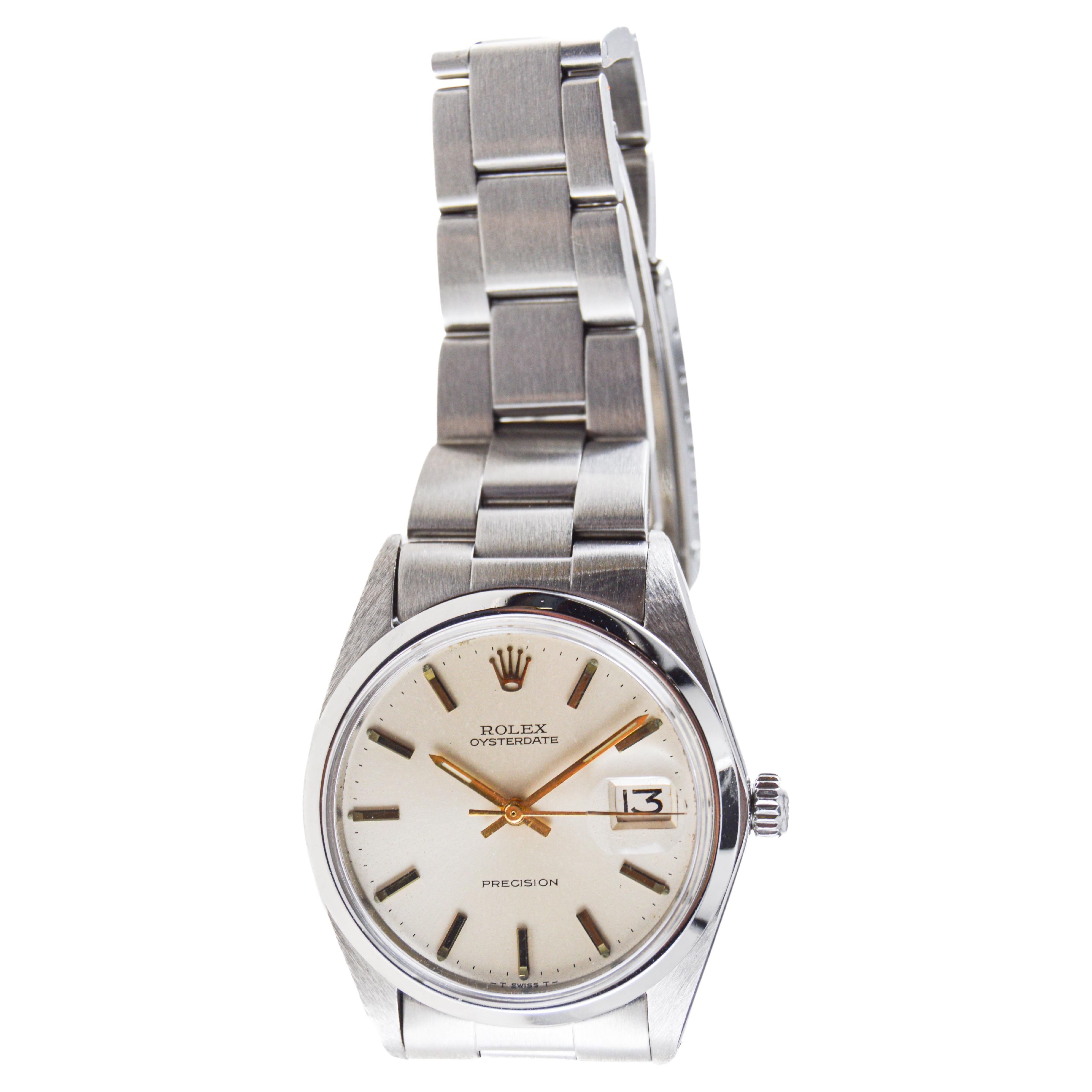 Rolex Stainless Steel Oysterdate with Factory Original Silver Dial circa, 1960's For Sale 1