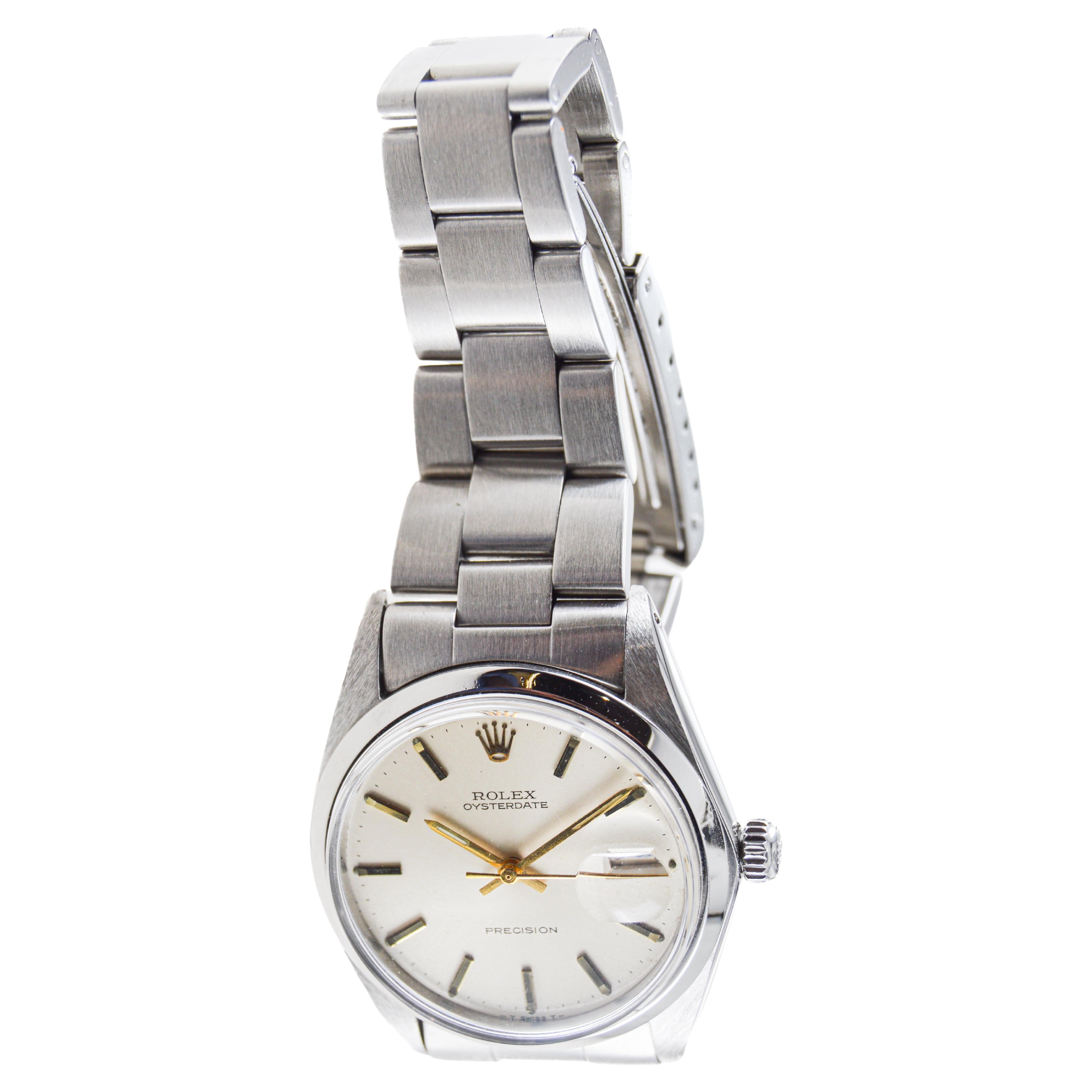 Rolex Stainless Steel Oysterdate with Factory Original Silver Dial circa, 1960's For Sale 2