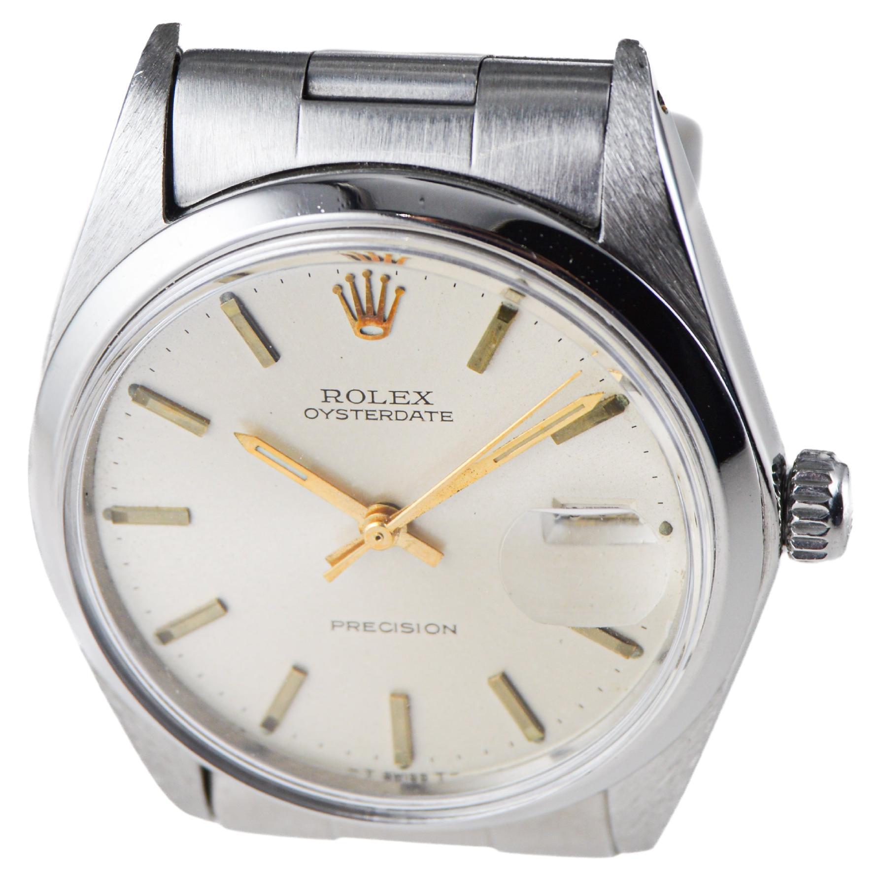 Rolex Stainless Steel Oysterdate with Factory Original Silver Dial circa, 1960's For Sale 4