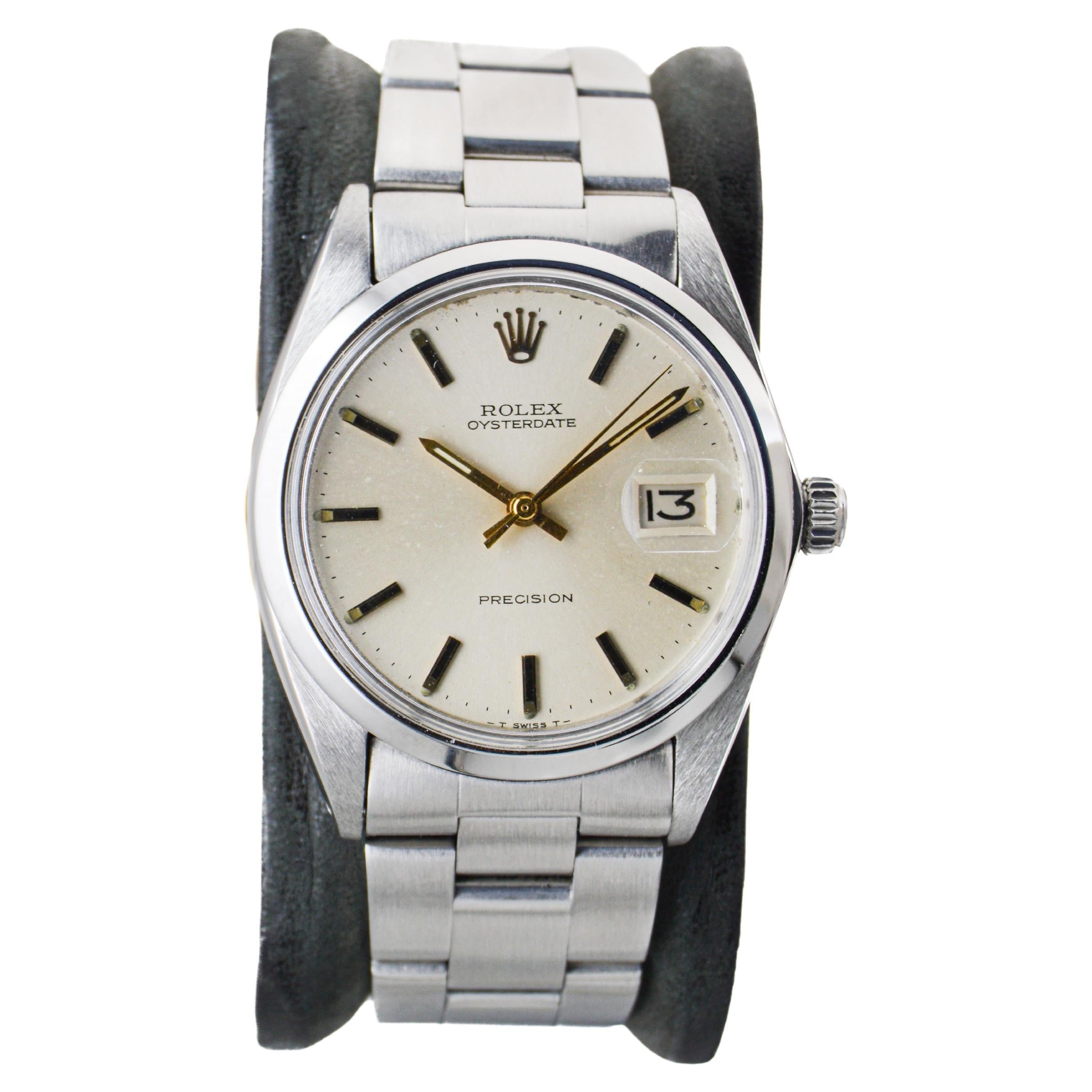 Rolex Stainless Steel Oysterdate with Factory Original Silver Dial circa, 1960's For Sale