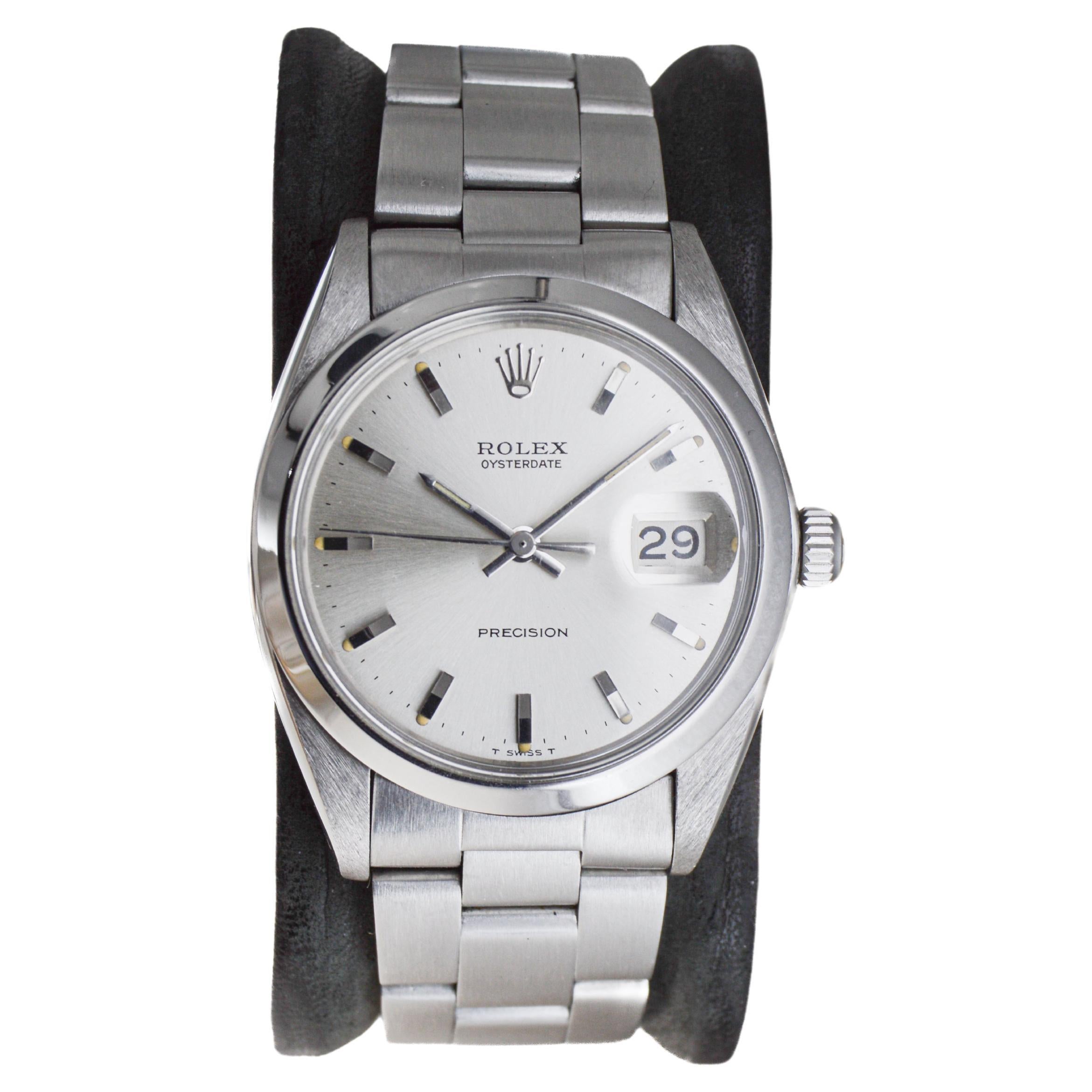 Modern Rolex Stainless Steel Oysterdate with Factory Original Silver Dial circa, 1967 For Sale