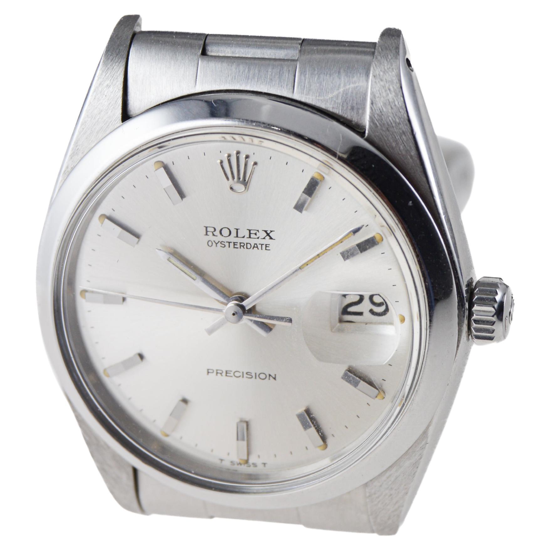 Women's or Men's Rolex Stainless Steel Oysterdate with Factory Original Silver Dial circa, 1967 For Sale