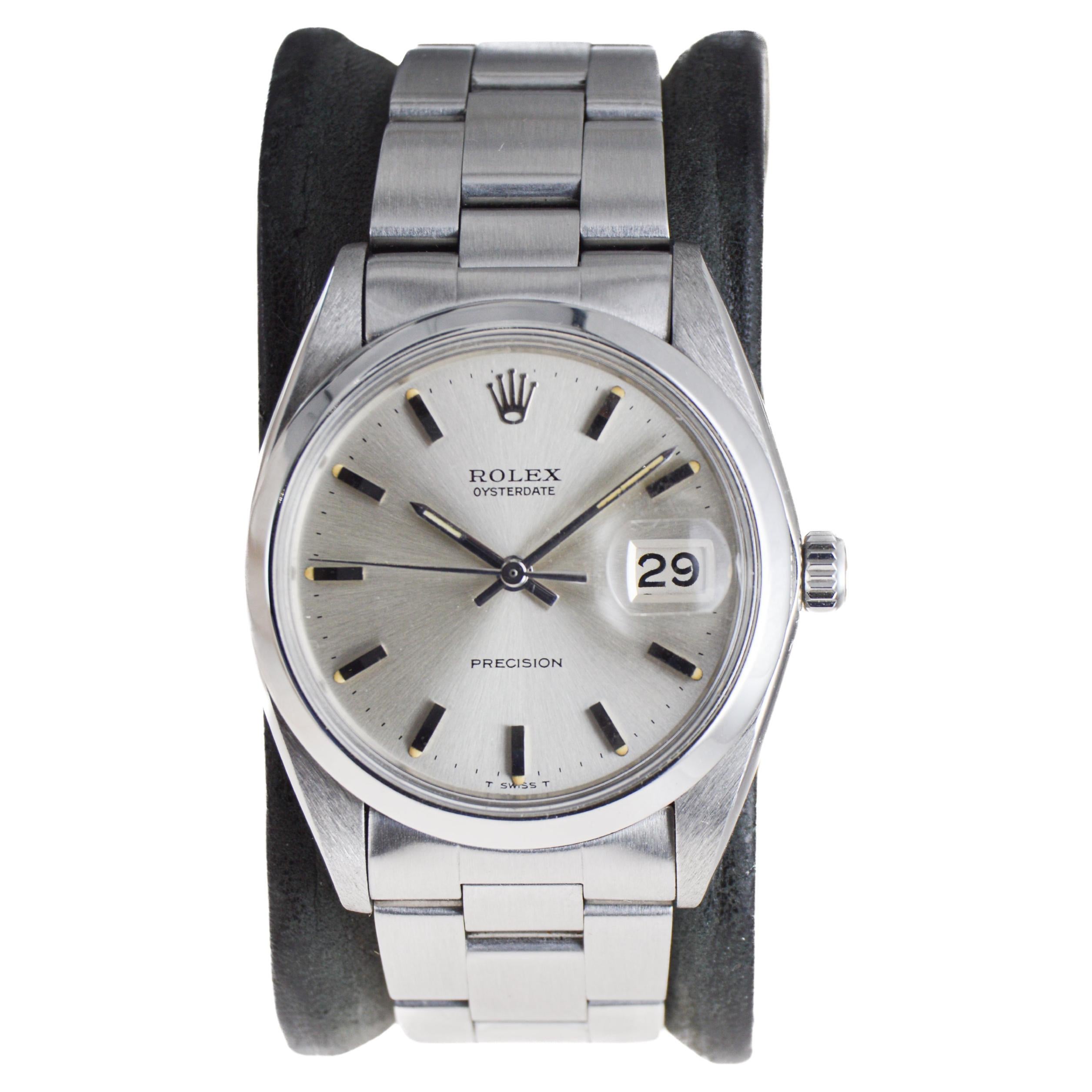 Rolex Stainless Steel Oysterdate with Factory Original Silver Dial circa, 1967 For Sale
