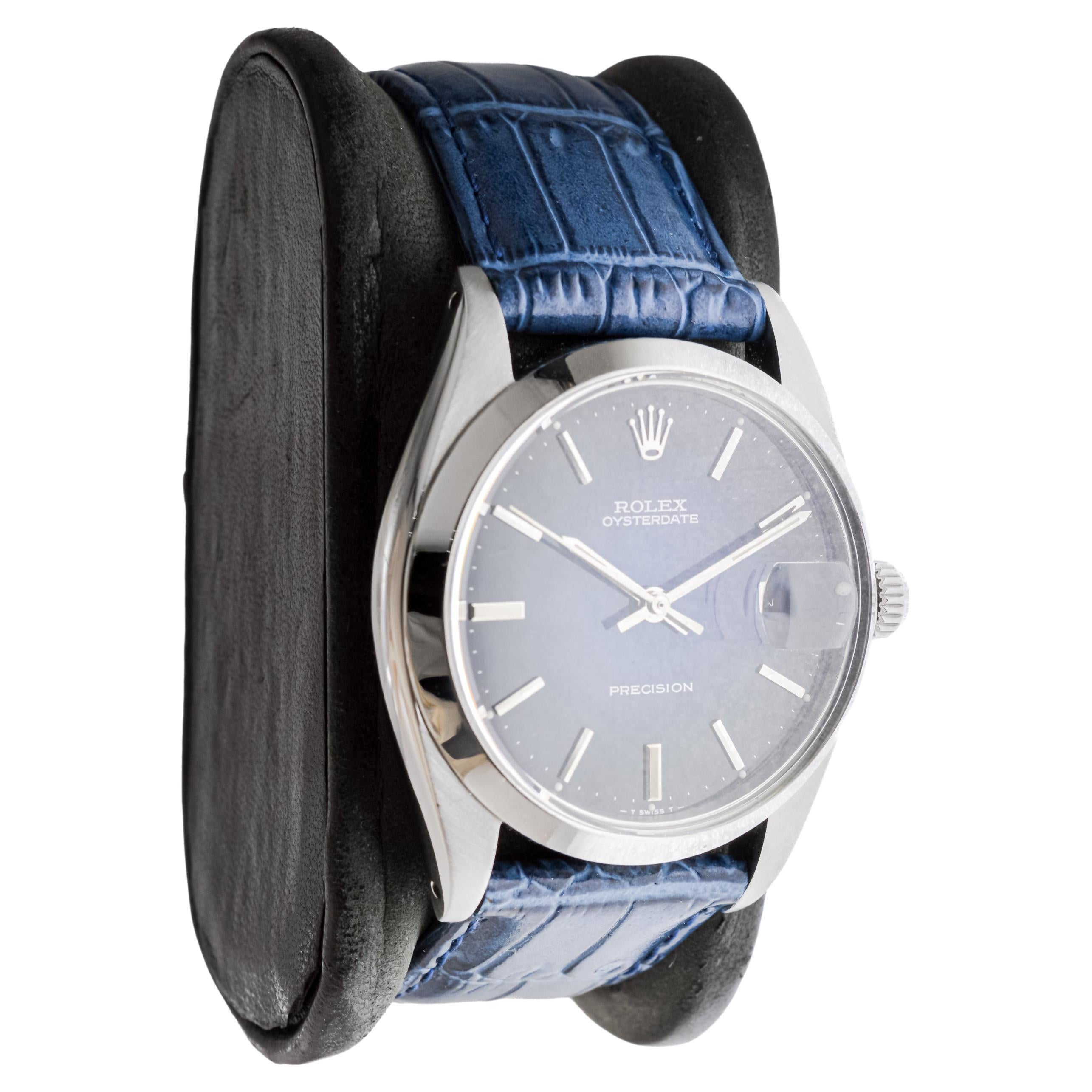 Modern Rolex Stainless Steel Oysterdate with Rare Blue 