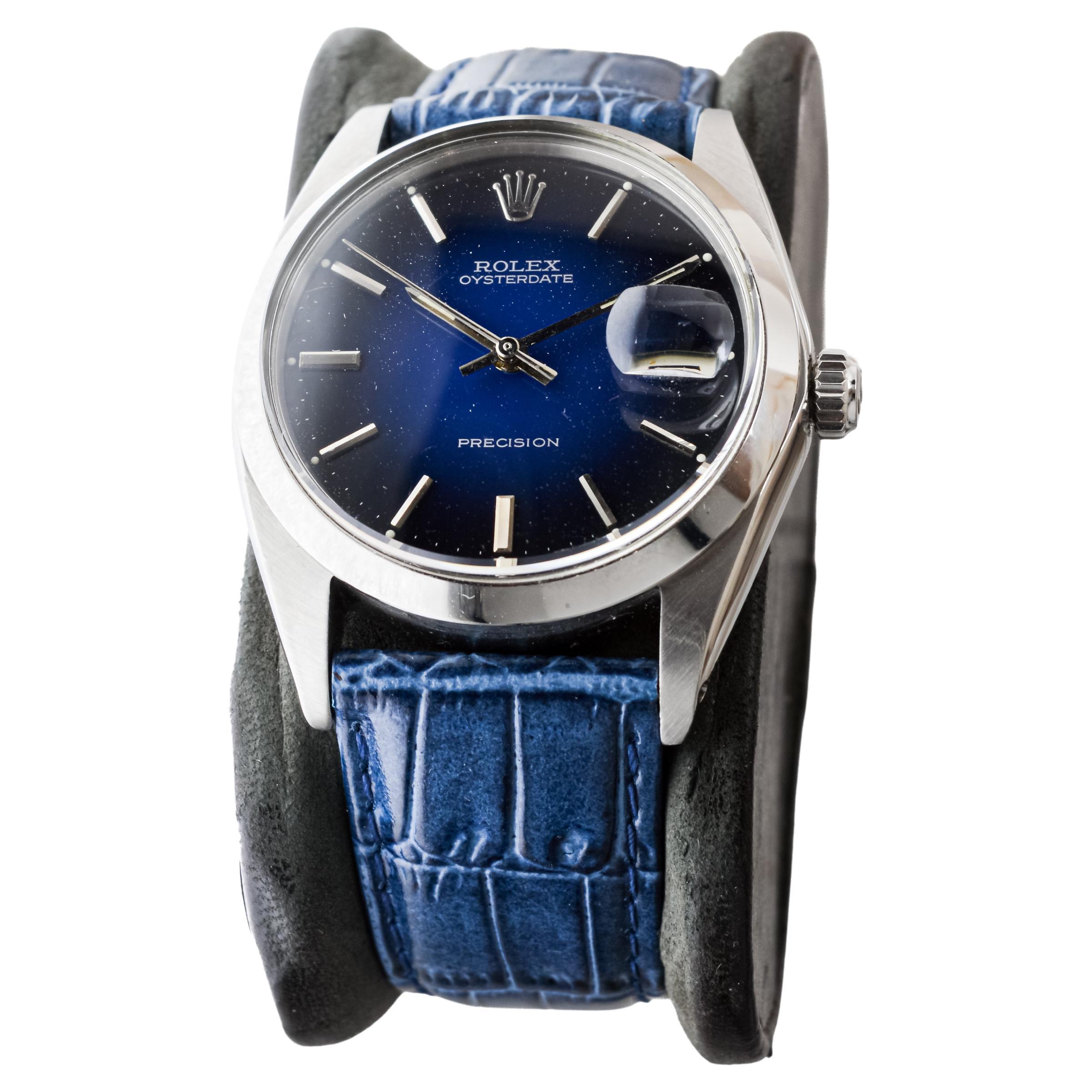 Women's or Men's Rolex Stainless Steel Oysterdate with Rare Blue 