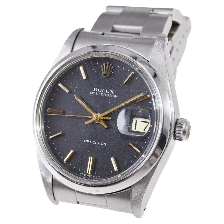 Rolex Oysterdate en acier inoxydable avec cadran noir d'origine 1970's en vente 5