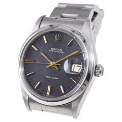 Rolex Edelstahl Oysterdate mit seltenem Original Schwarzem Original-Zifferblatt aus Edelstahl 1970er Jahre