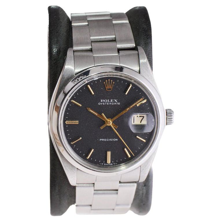 Rolex Oysterdate en acier inoxydable avec cadran noir d'origine 1970's en vente 1