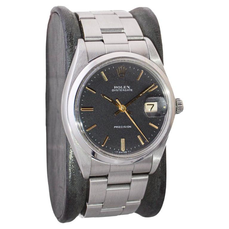 Rolex Oysterdate en acier inoxydable avec cadran noir d'origine 1970's en vente 2