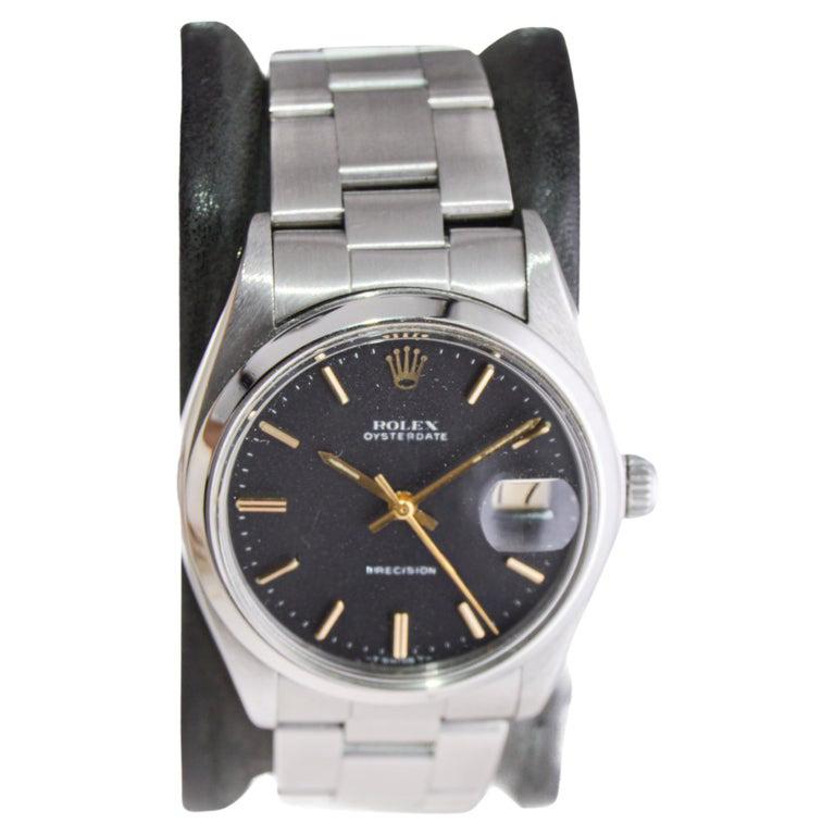 Rolex Oysterdate en acier inoxydable avec cadran noir d'origine 1970's en vente 3