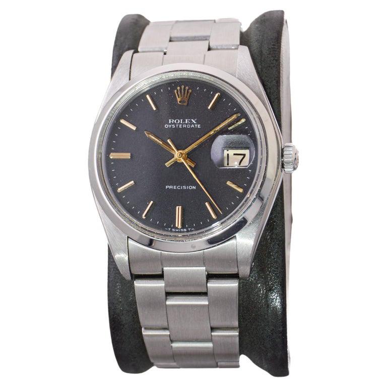 Rolex Oysterdate en acier inoxydable avec cadran noir d'origine 1970's en vente 4