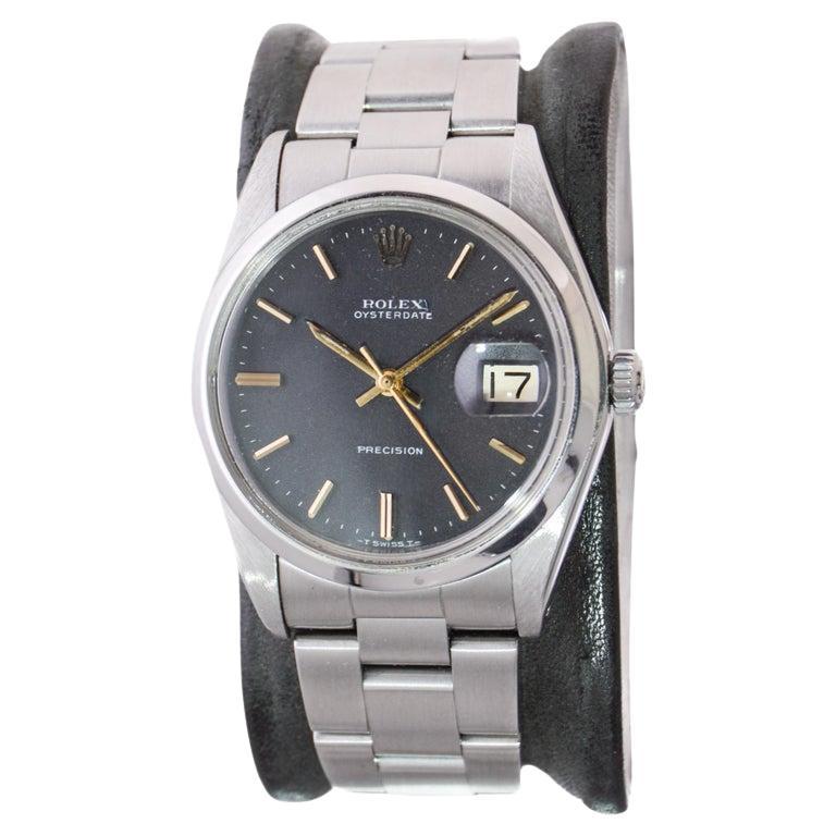 Rolex Oysterdate de acero inoxidable con rara esfera negra original de fábrica Años 70