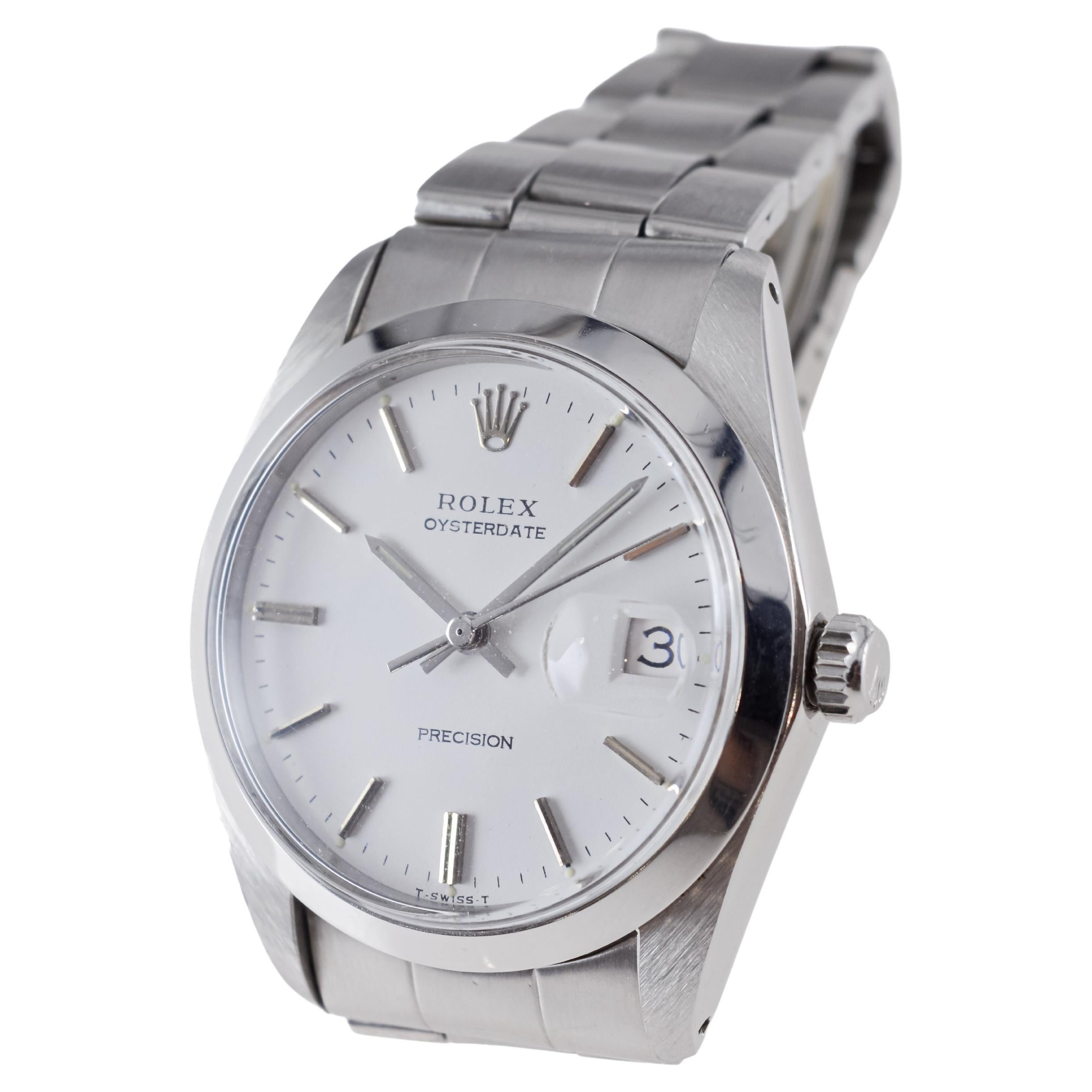 Rolex Stainless Steel Oysterdate with Rare Original White Dial circa, 1970's 6