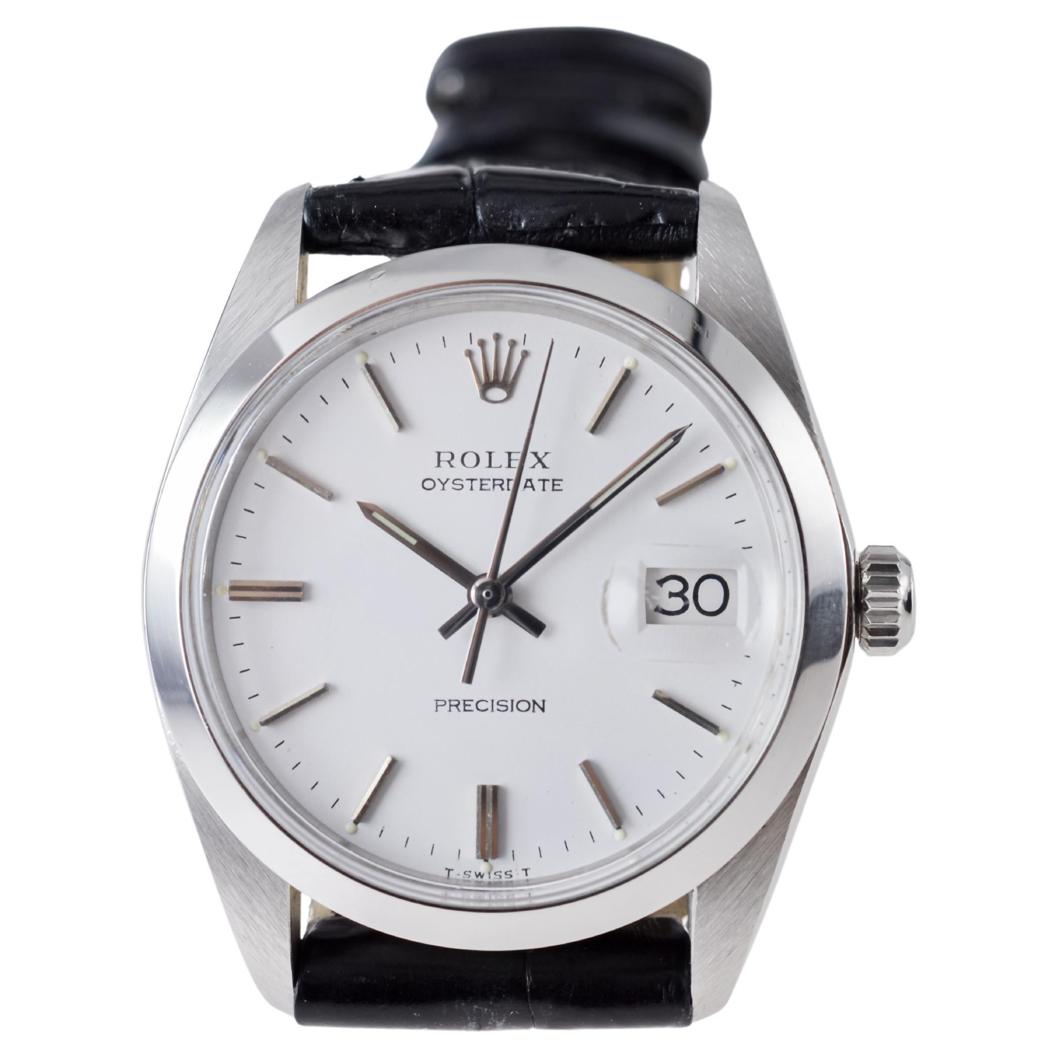 Rolex Stainless Steel Oysterdate with Rare Original White Dial circa, 1970's 7