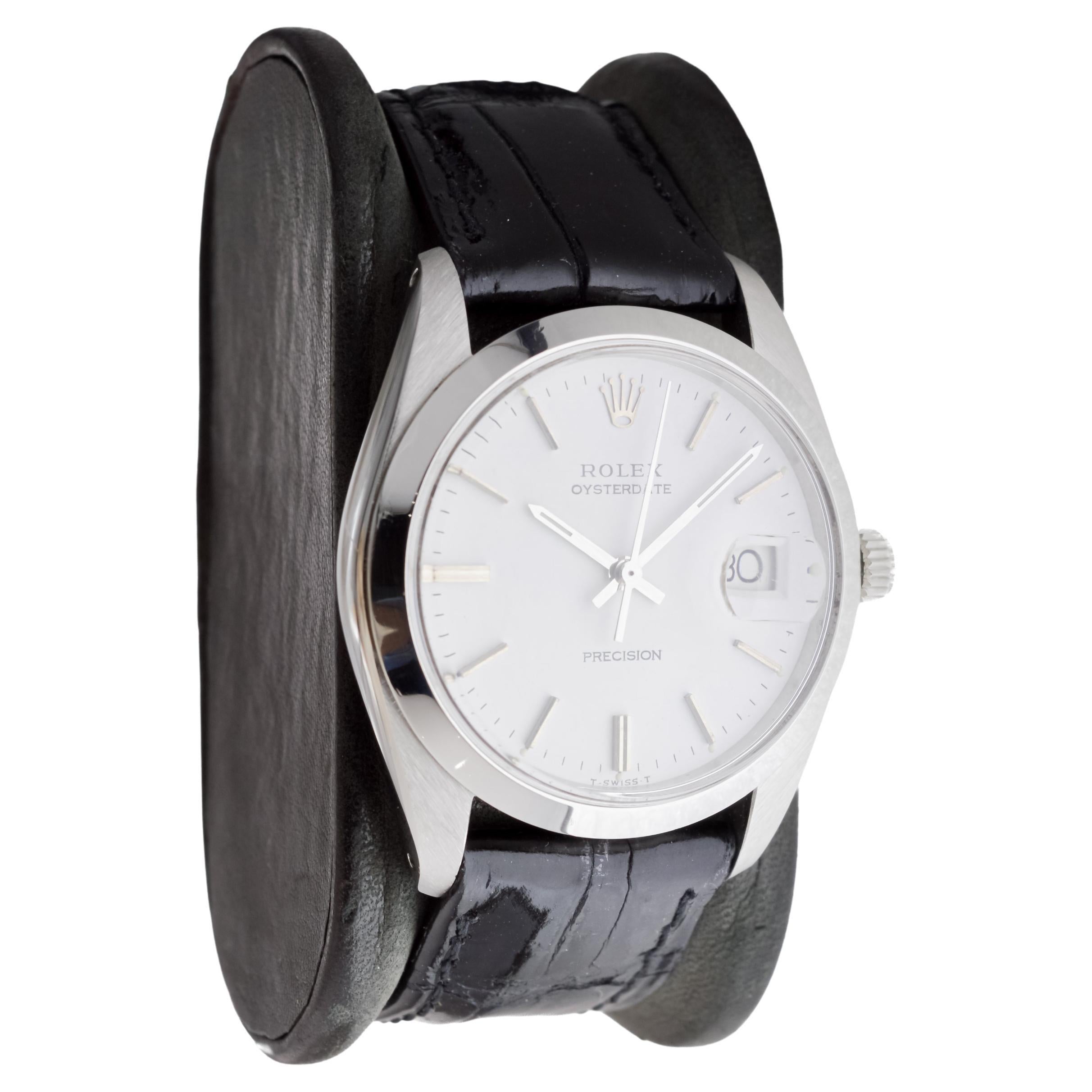 Modern Rolex Stainless Steel Oysterdate with Rare Original White Dial circa, 1970's