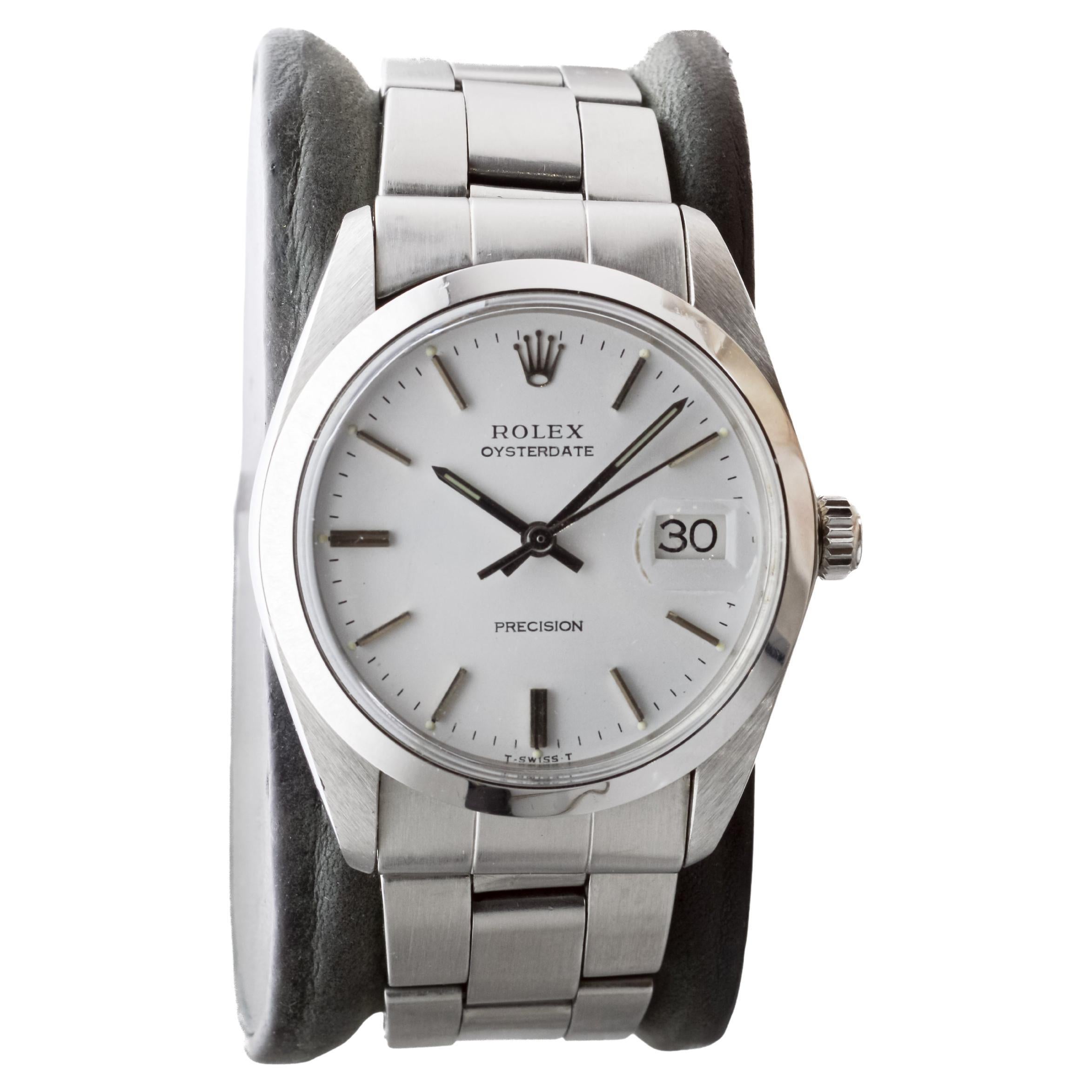 Modern Rolex Stainless Steel Oysterdate with Rare Original White Dial circa, 1970's