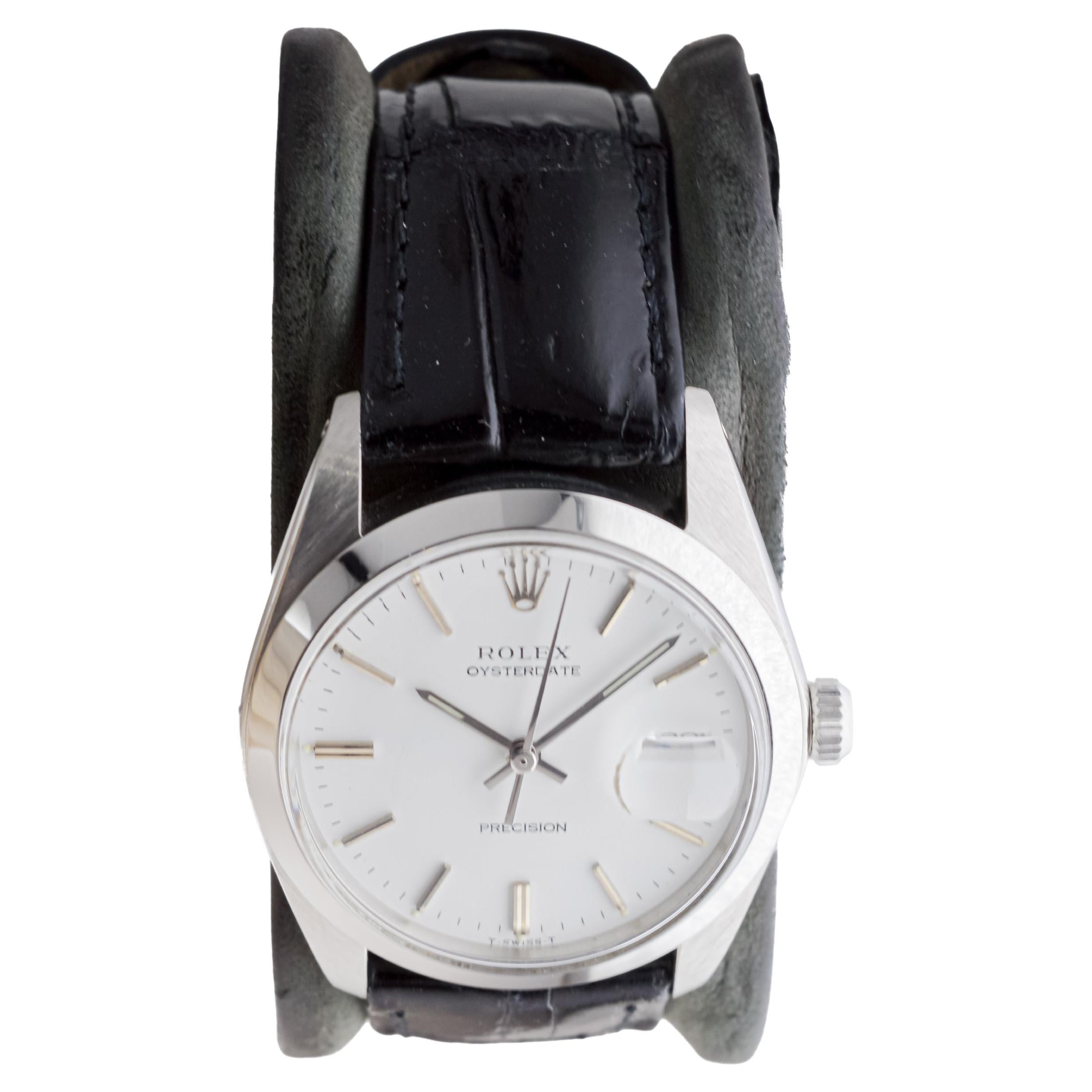 Women's or Men's Rolex Stainless Steel Oysterdate with Rare Original White Dial circa, 1970's
