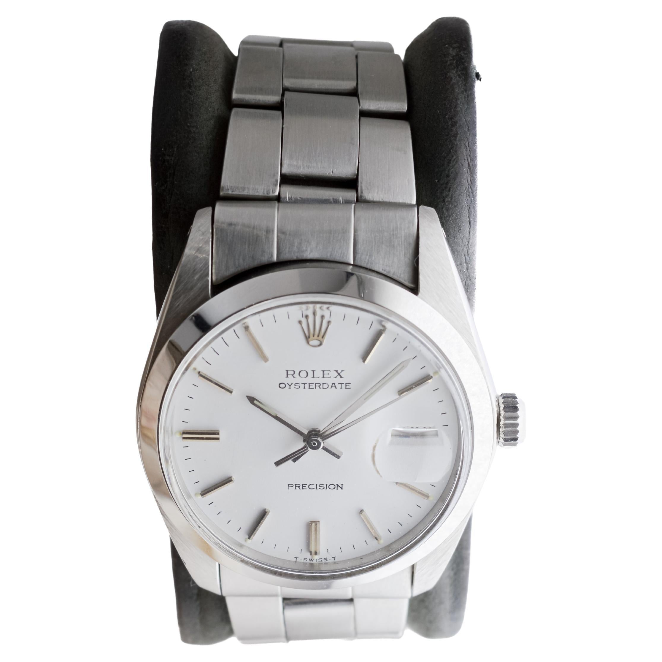 Women's or Men's Rolex Stainless Steel Oysterdate with Rare Original White Dial circa, 1970's