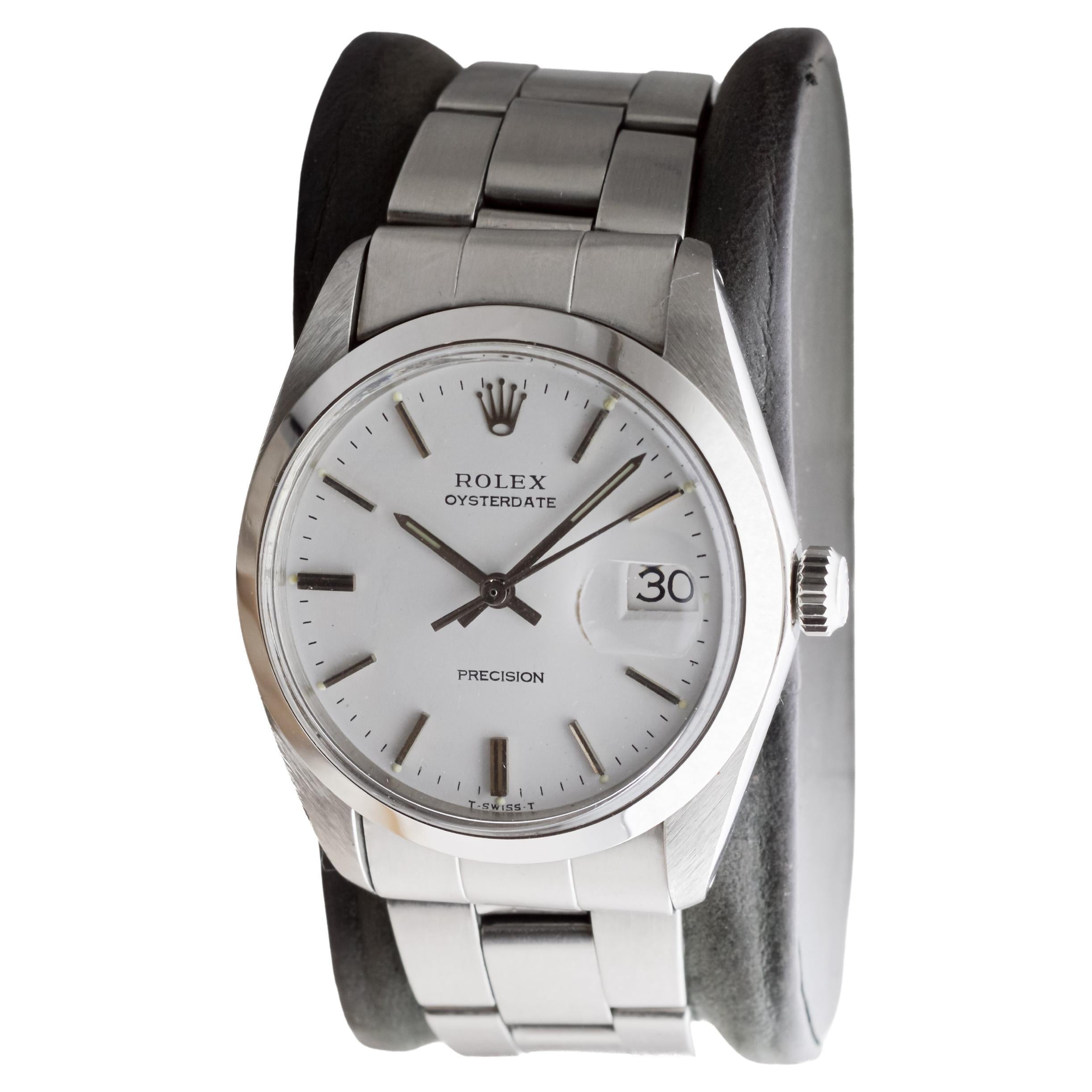 Rolex Stainless Steel Oysterdate with Rare Original White Dial circa, 1970's 2