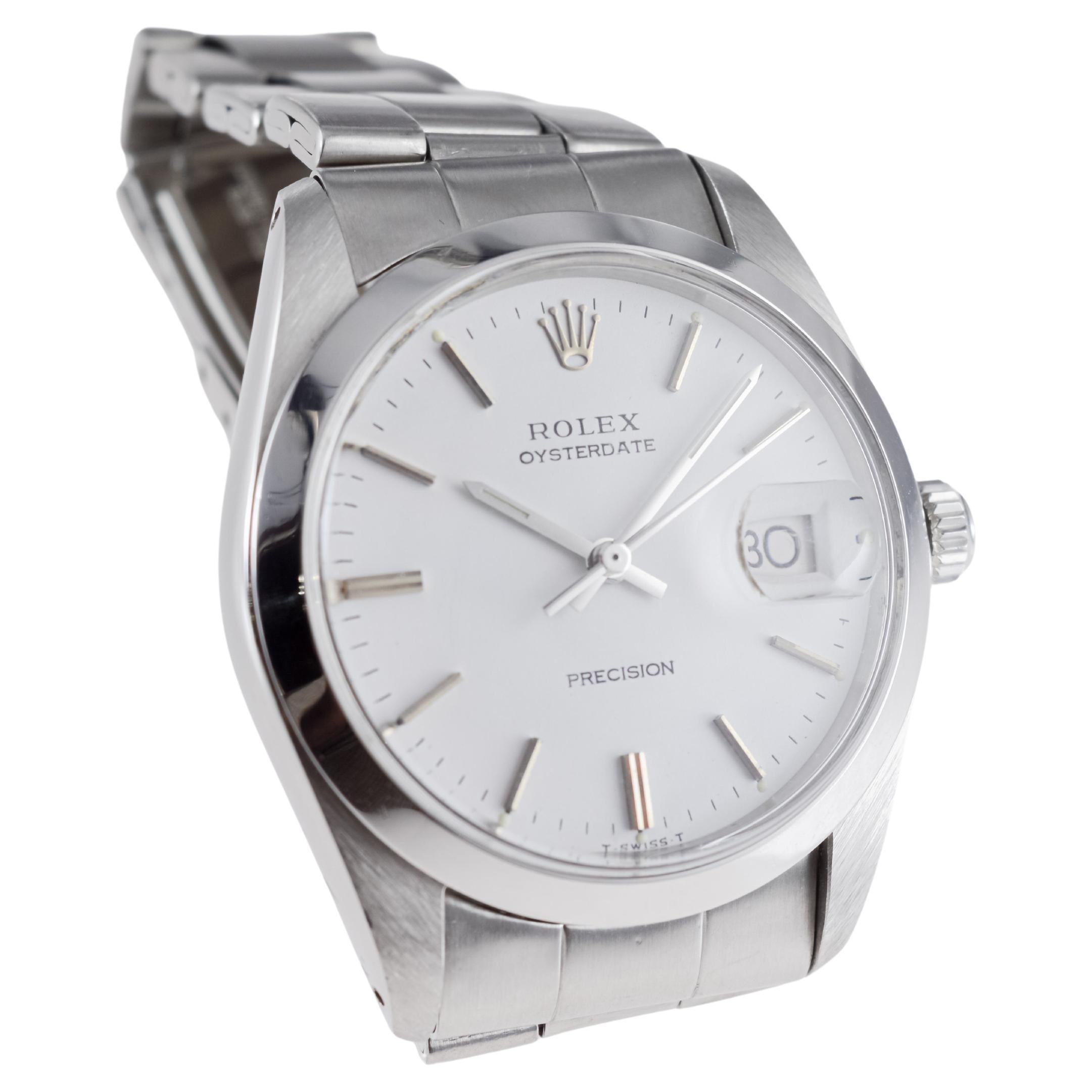 Rolex Stainless Steel Oysterdate with Rare Original White Dial circa, 1970's 4