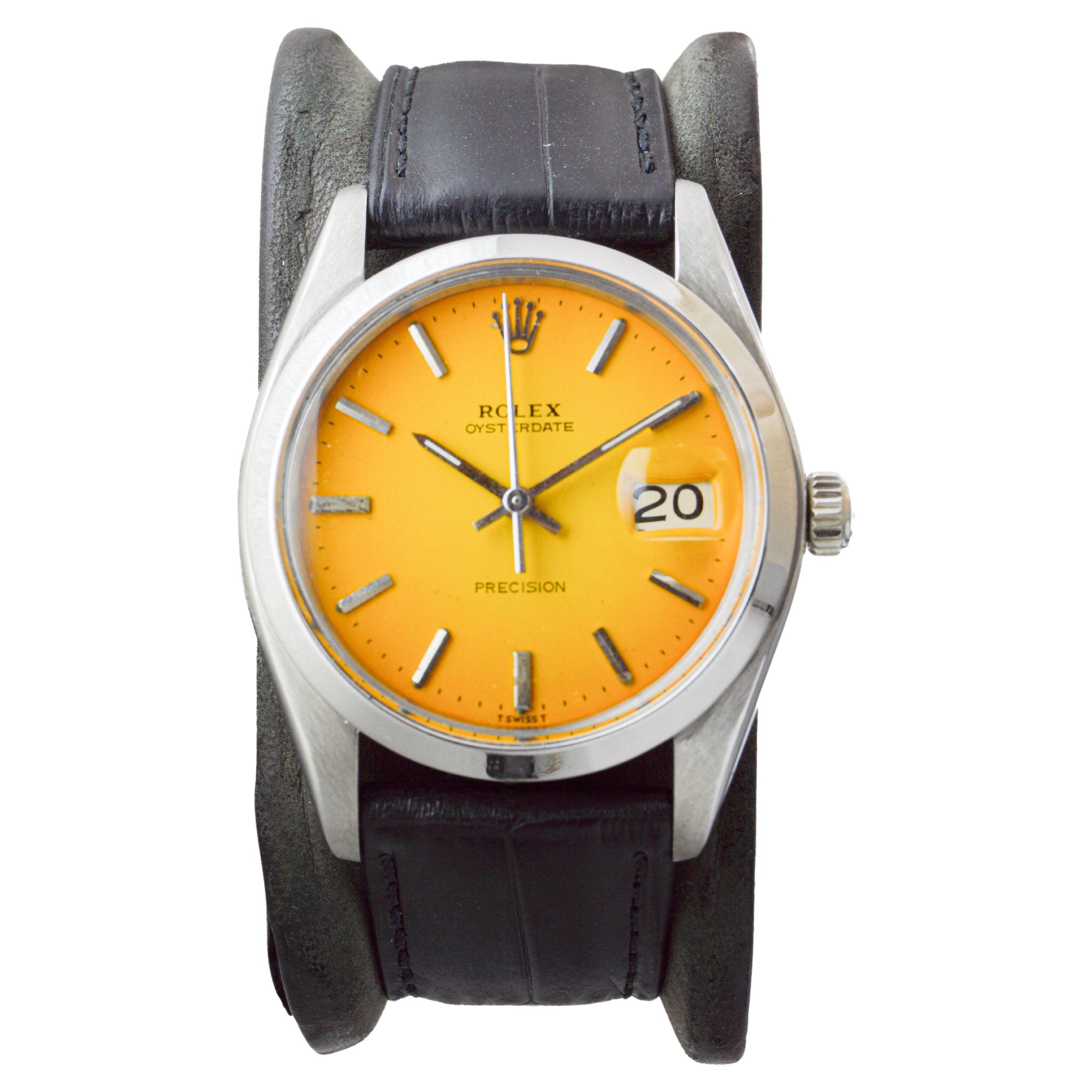 Rolex Oysterdate en acier inoxydable avec rare cadran jaune à vignettes, circa 1970