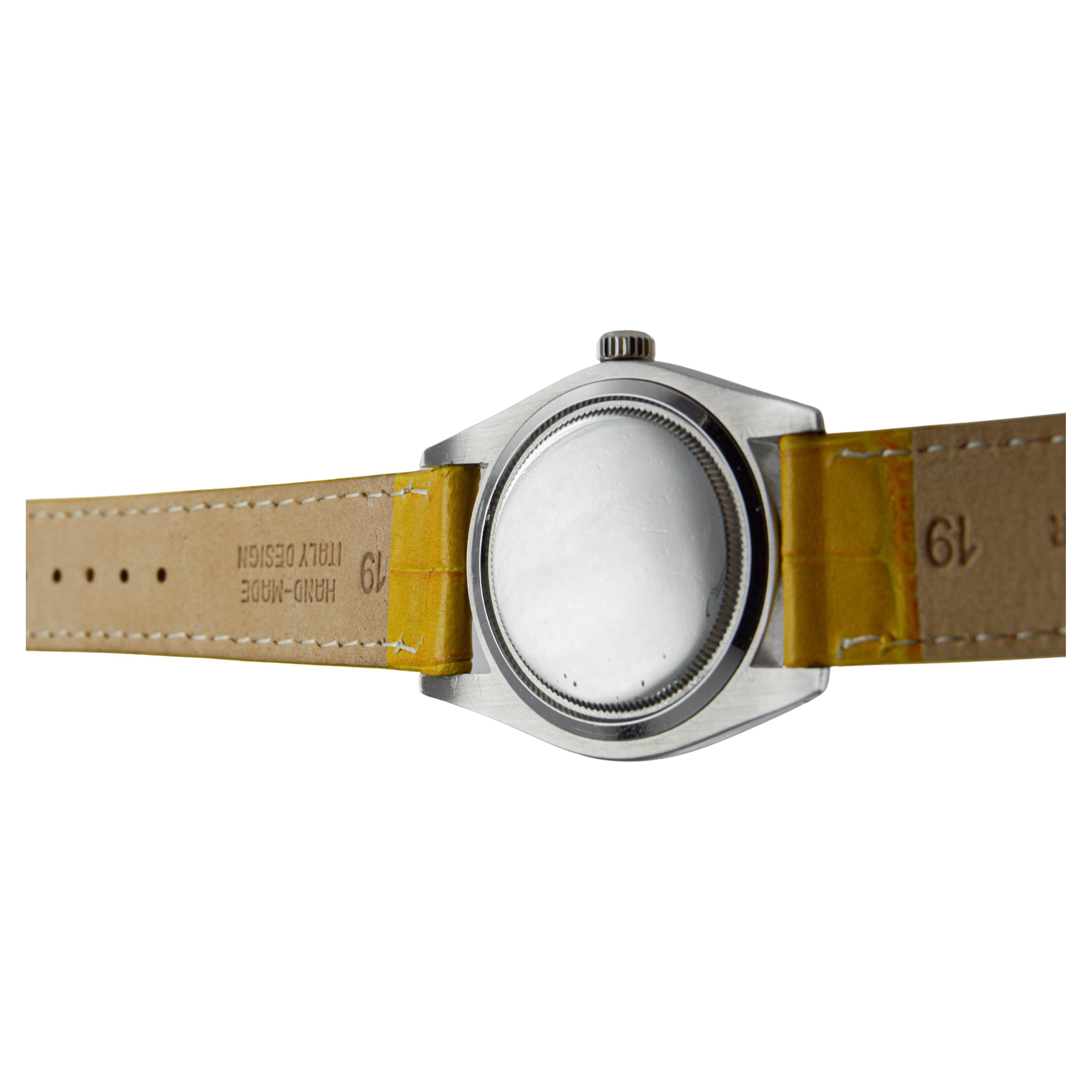 Rolex Edelstahl Oysterdate mit gelbem Vignetten-Zifferblatt ca., 1970er Jahre im Angebot 5