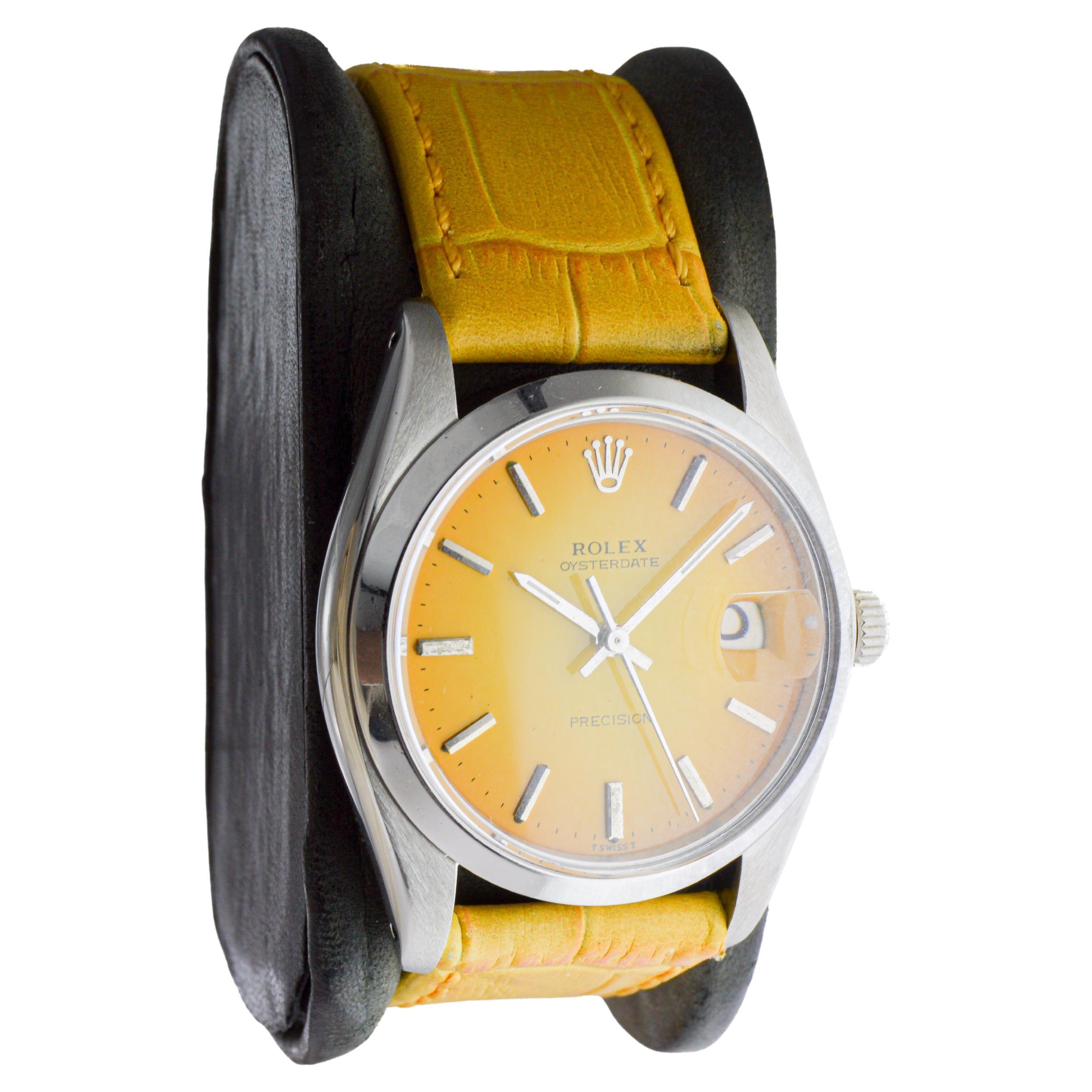 Rolex Edelstahl Oysterdate mit gelbem Vignetten-Zifferblatt ca., 1970er Jahre (Moderne) im Angebot