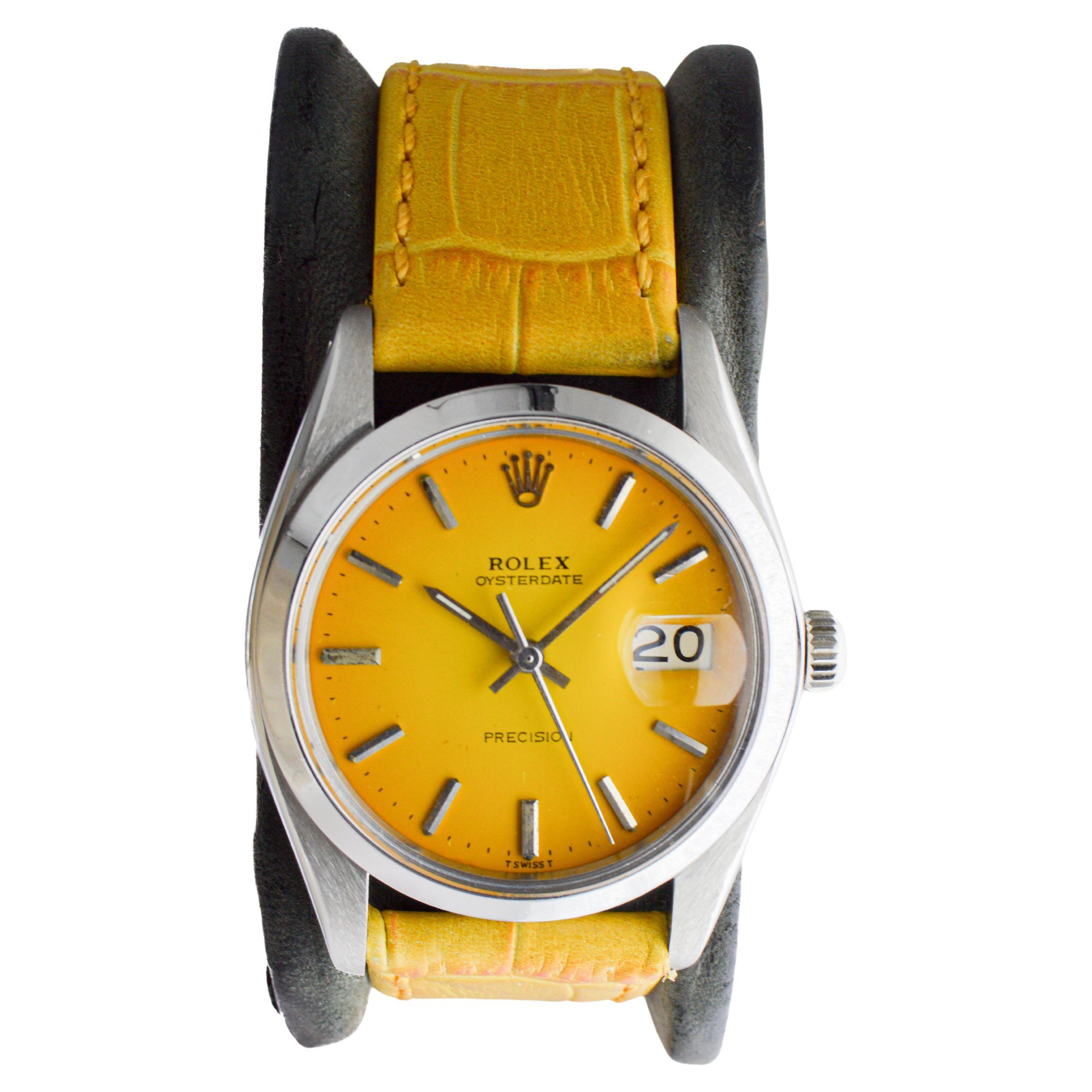 Rolex Edelstahl Oysterdate mit gelbem Vignetten-Zifferblatt ca., 1970er Jahre im Zustand „Hervorragend“ im Angebot in Long Beach, CA