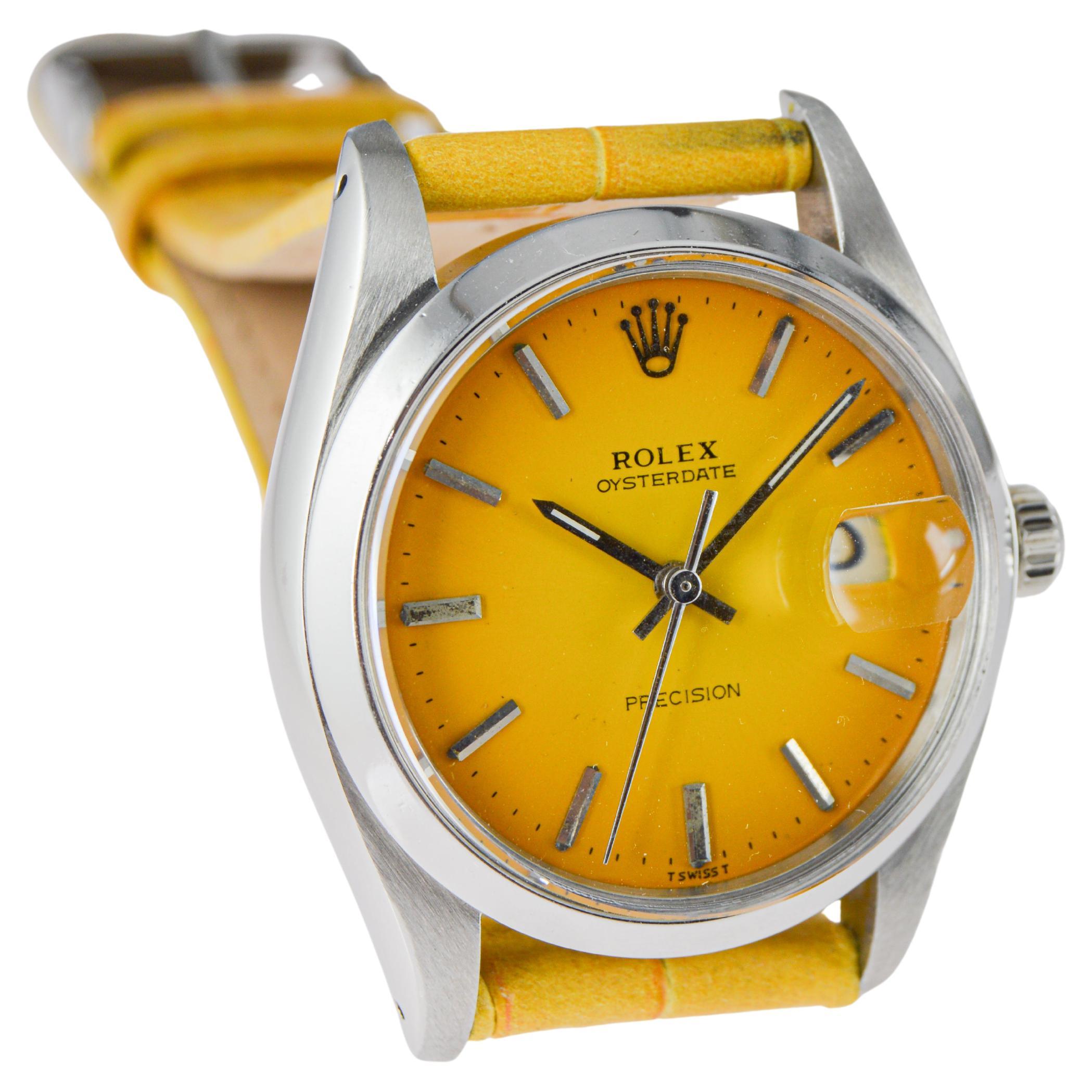 Rolex Edelstahl Oysterdate mit gelbem Vignetten-Zifferblatt ca., 1970er Jahre im Angebot 1